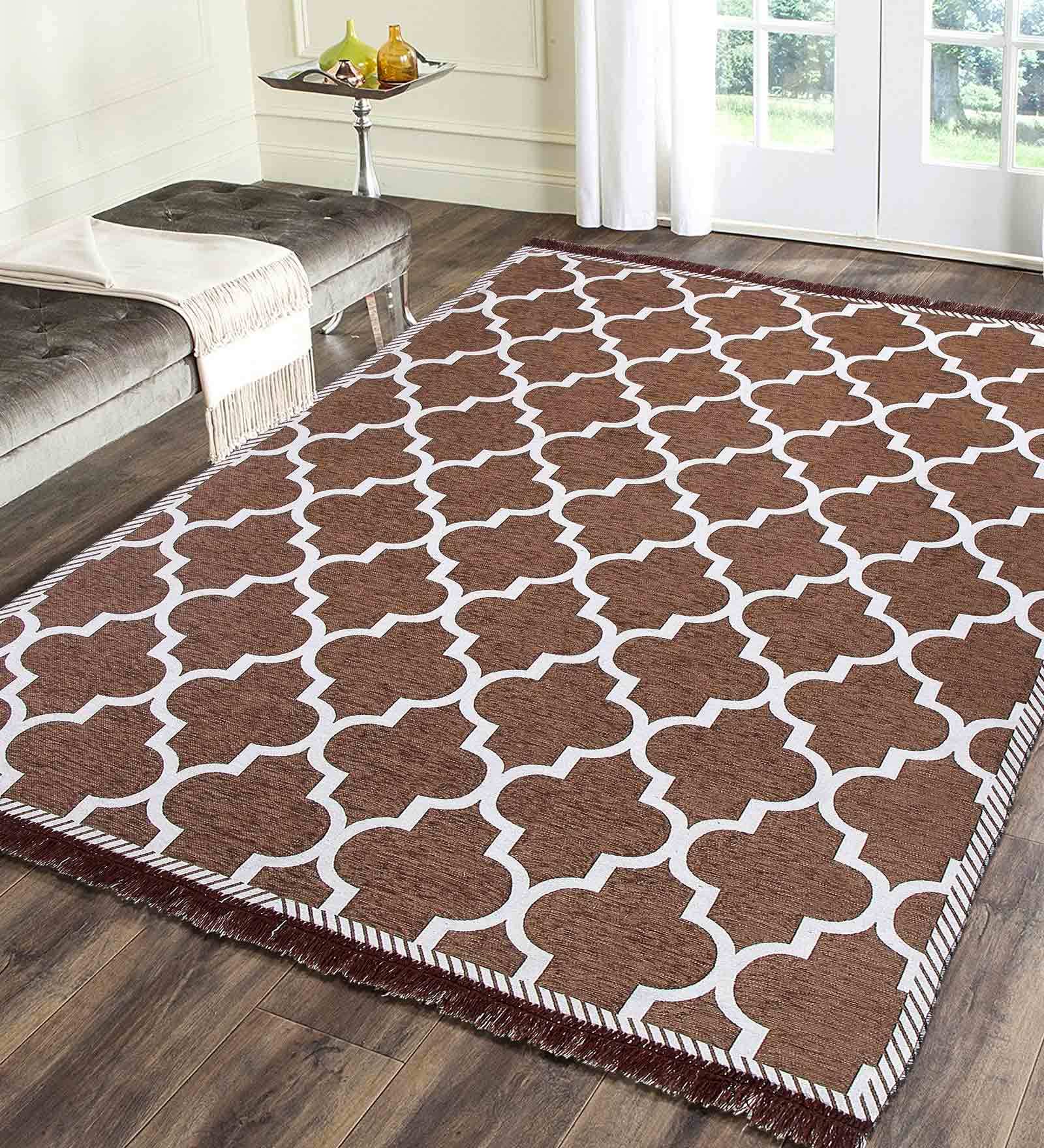 Brown Chenille Abstract 4 x 6 Feet Machine Made Carpet