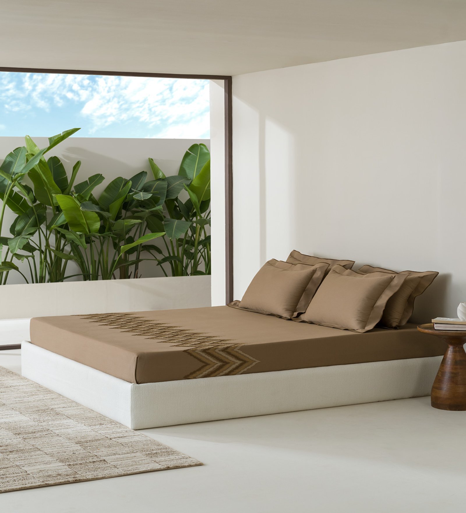 Brown Embroidered 210 TC Cotton King Sized Bedsheet with 2 Pillow Covers