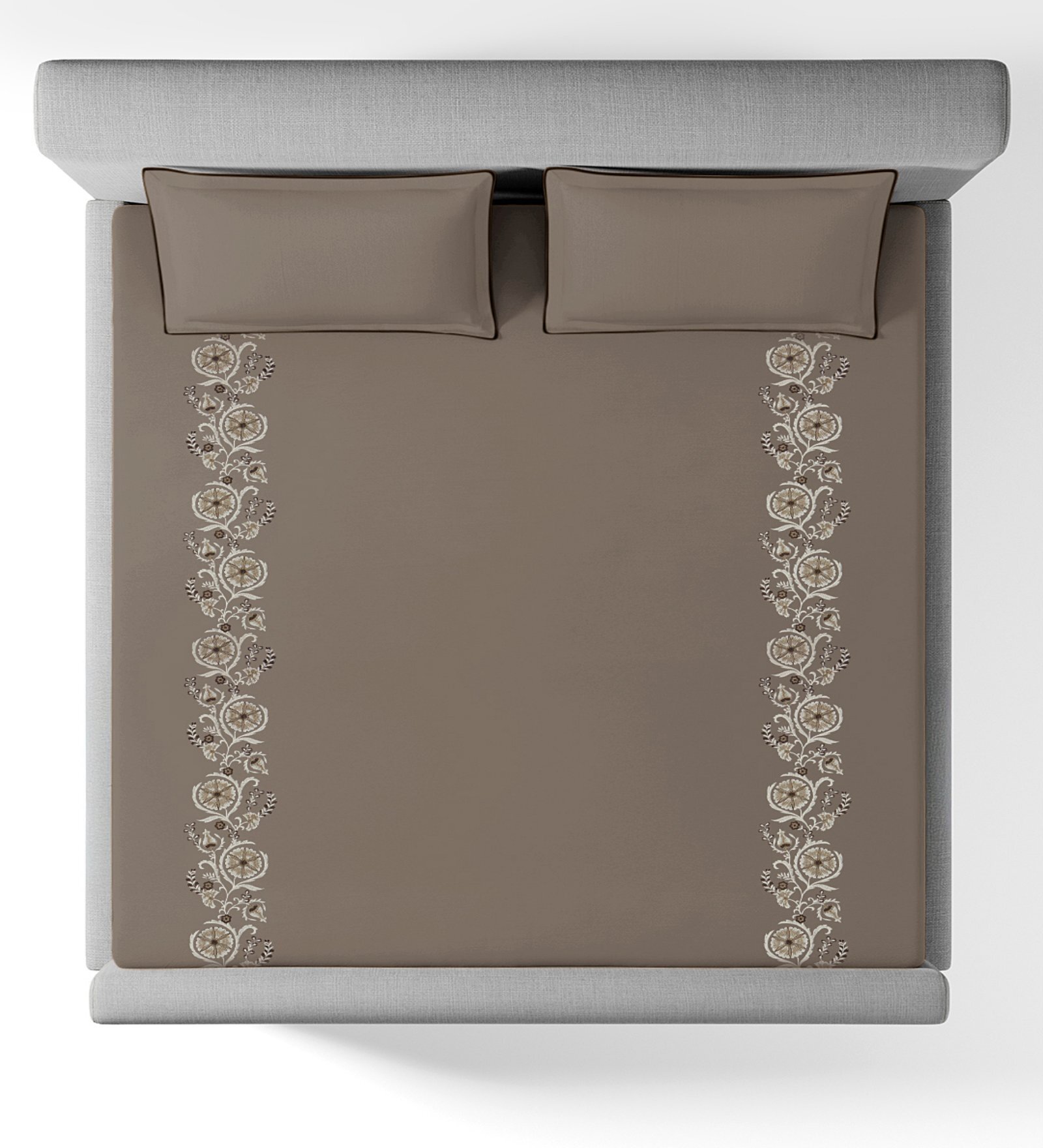 Brown Embroidered 210 TC Cotton King Sized Bedsheet with 2 Pillow Covers