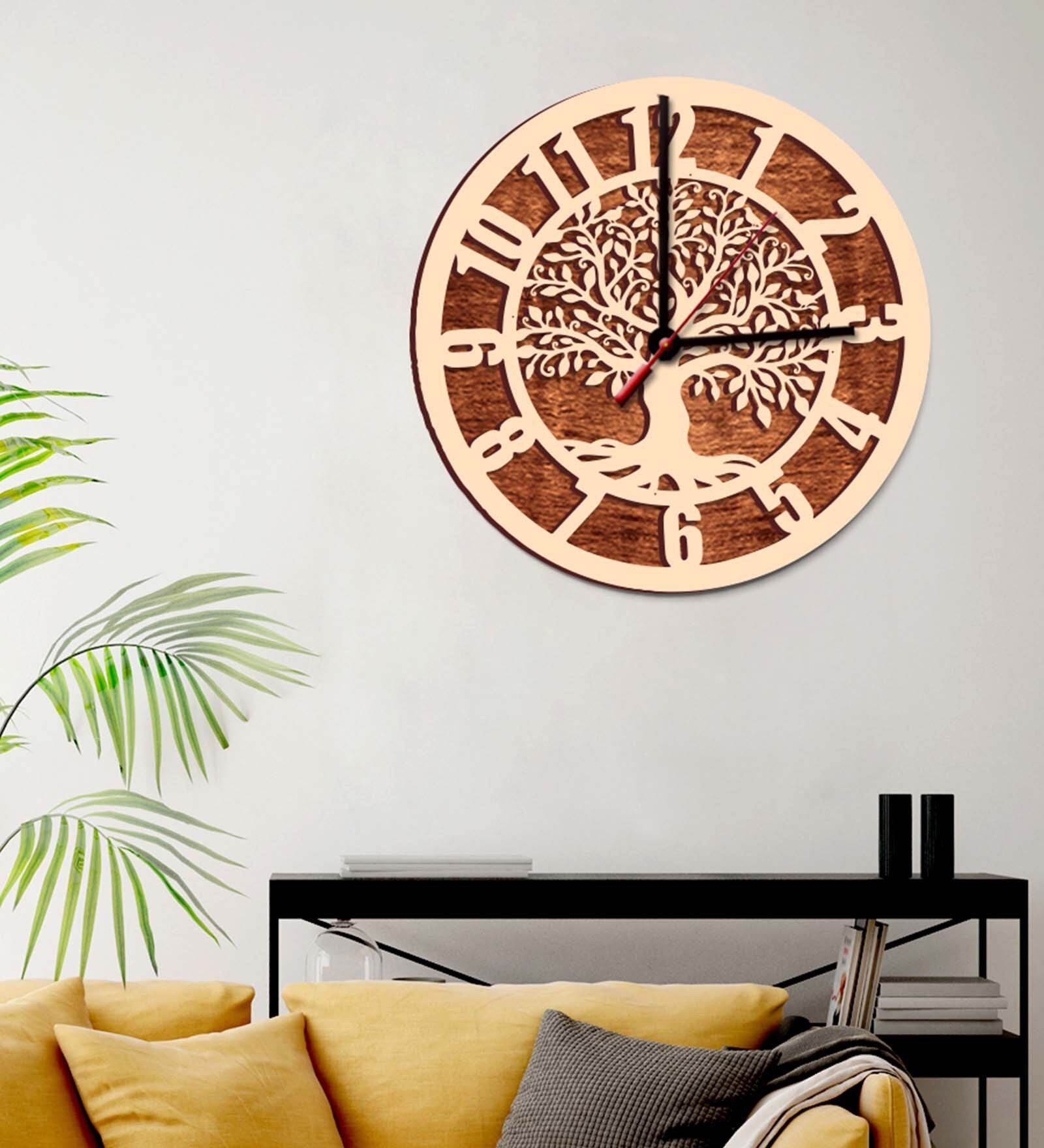 Brown Engineered Wood Bung Modern Wall Clock