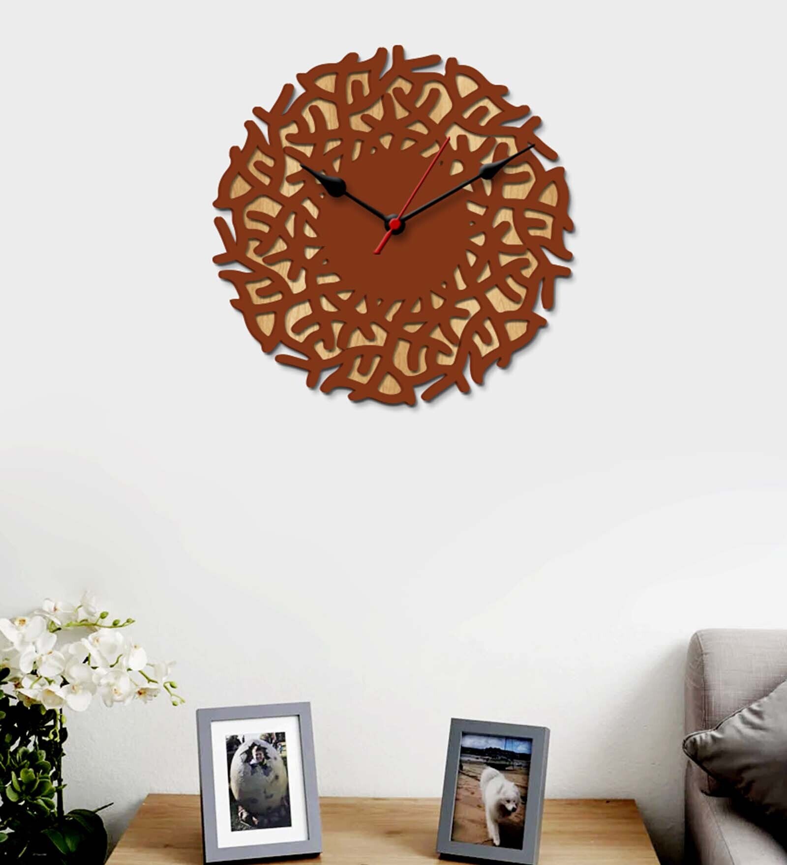 Brown Engineered Wood Whip Modern Wall Clock