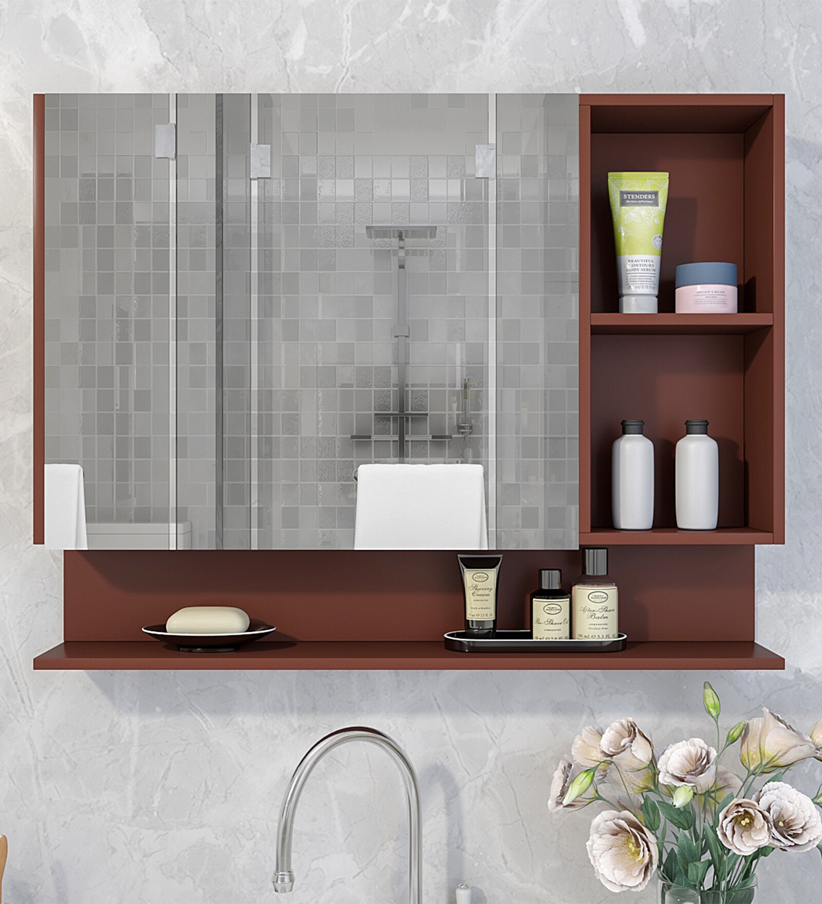 Buy Brown Engineered Wood Bathroom With Mirror by WallMantra at