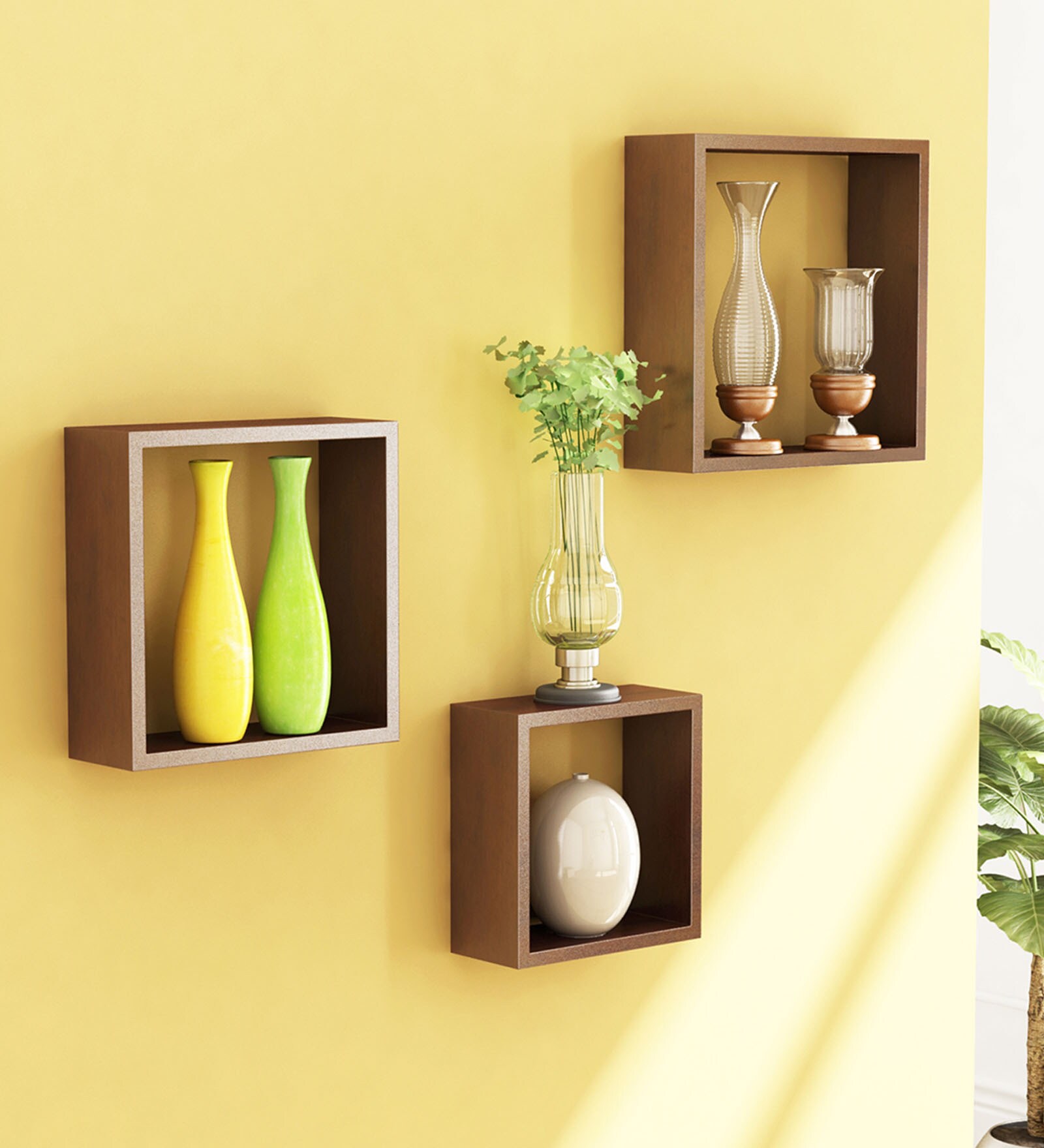 Buy Set of 3 Engineered Wood Wall Shelf in Brown Colour by Home Sparkle Online Modern Wall
