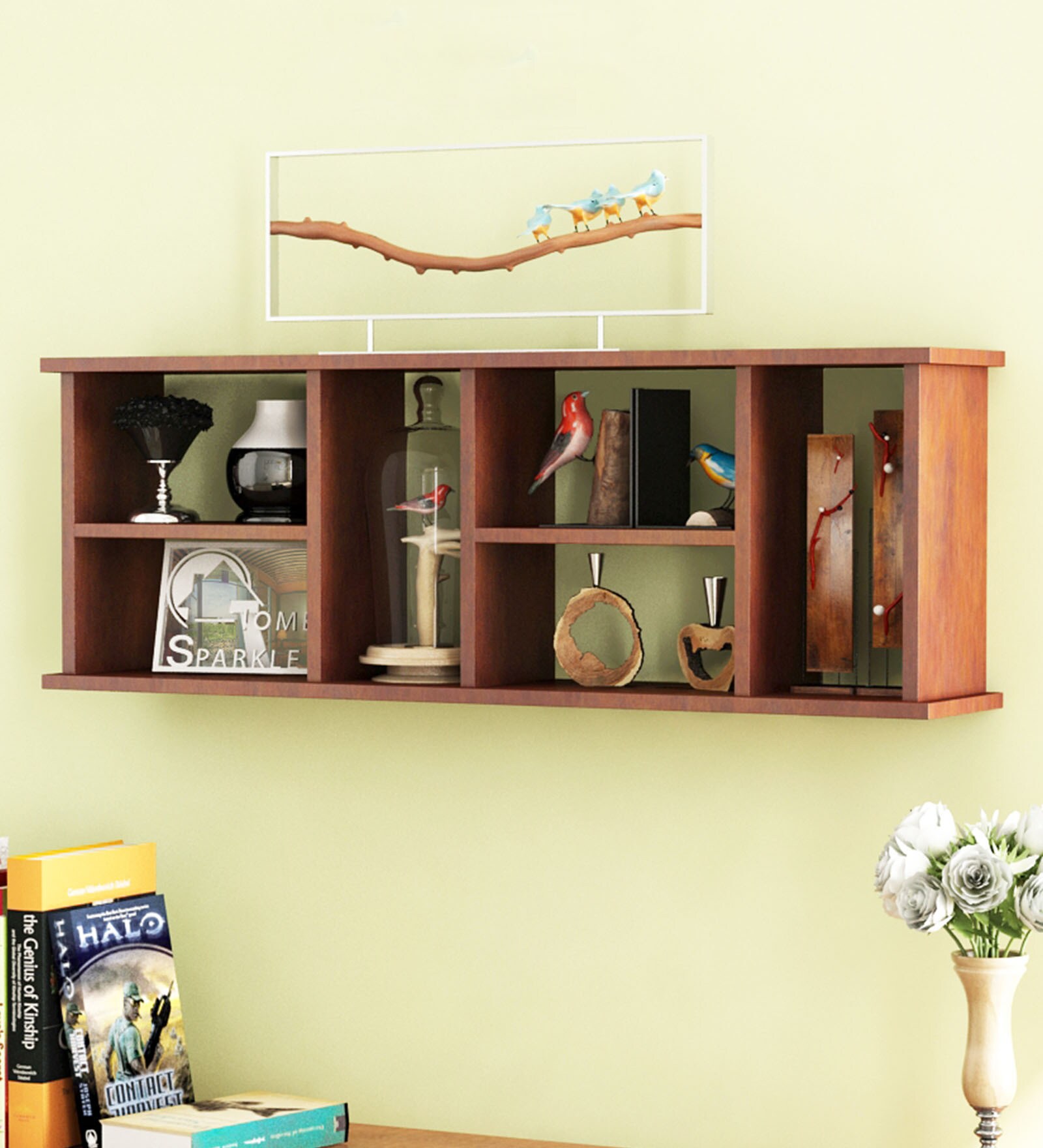 Buy Engineered Wood Wall Shelf in Brown Colour by Home Sparkle Online