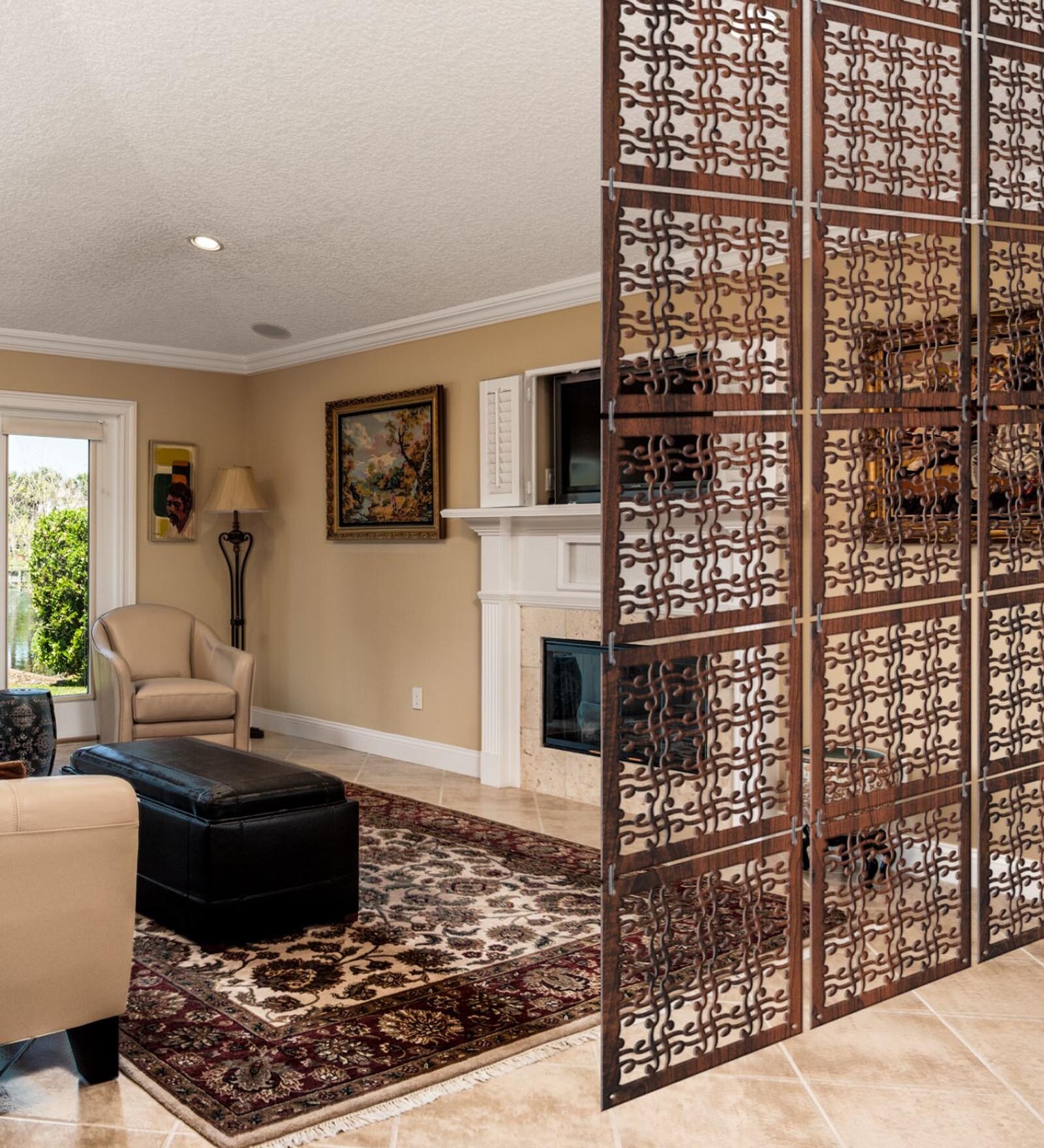 Brown Engineered Wood Set of 12 Hanging Room Divider
