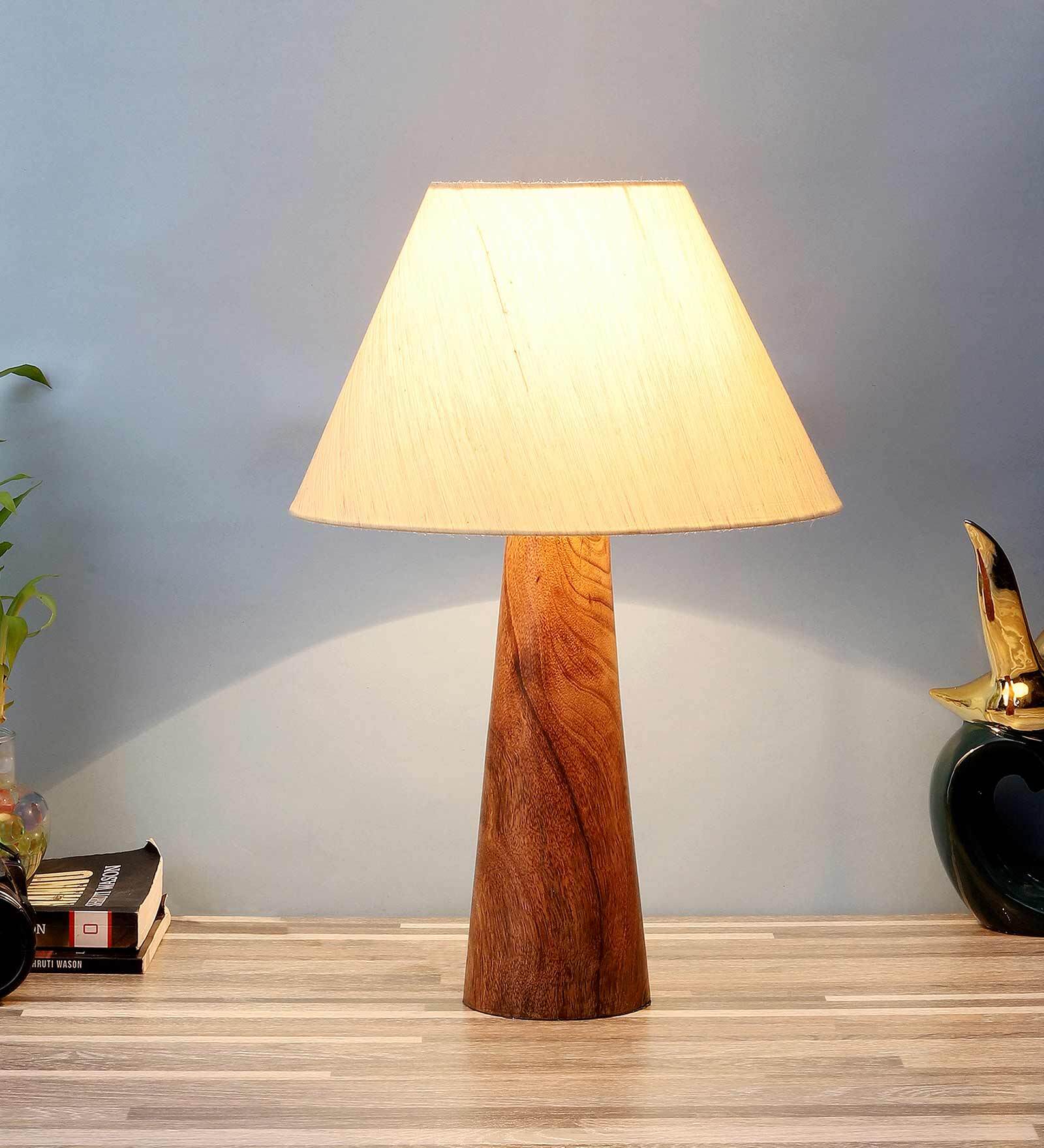 Nelson Brown Fabric Shade Night Lamp With Wood Base