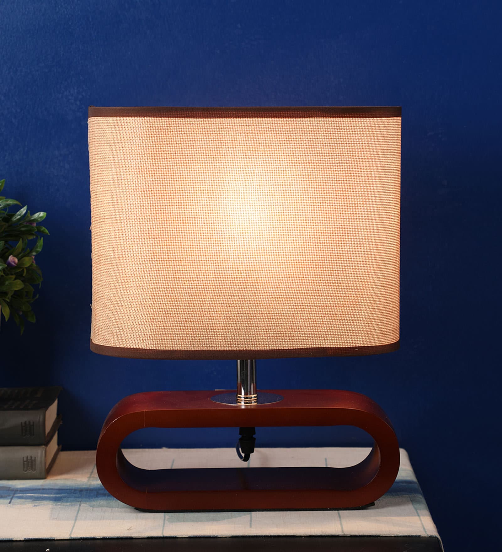 Brown Fabric Shade Table Lamp with Brown Base