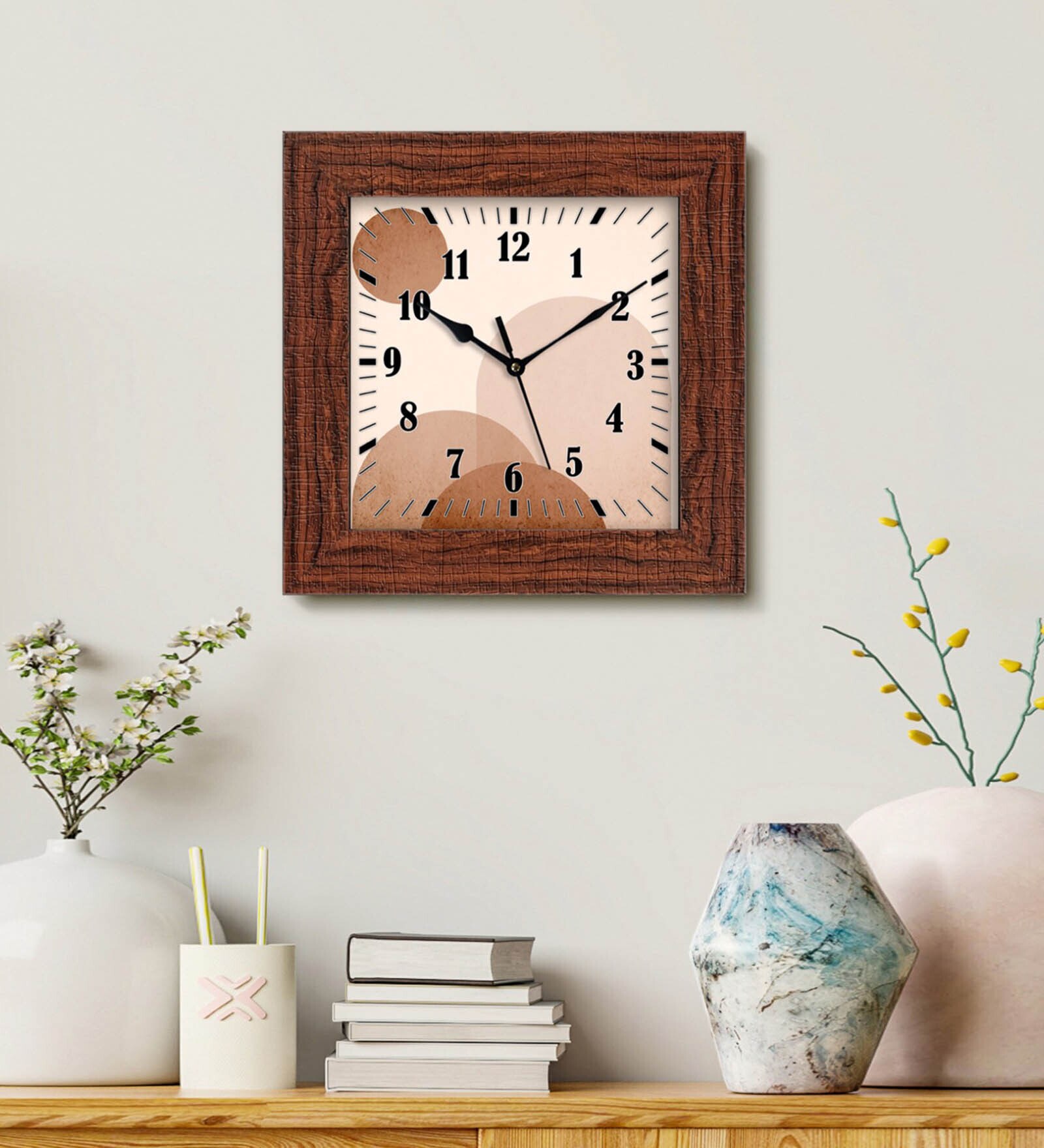 Modern Brown Fiber Square Wall Clock
