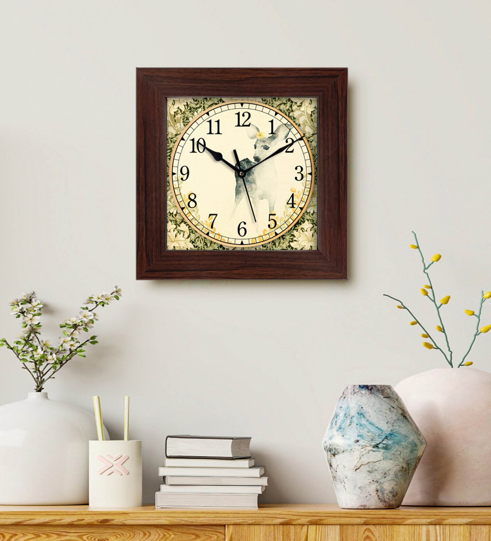 Buy Leaf With Deer Brown Fiber Square Wall Clock at 10% OFF by 999Store ...