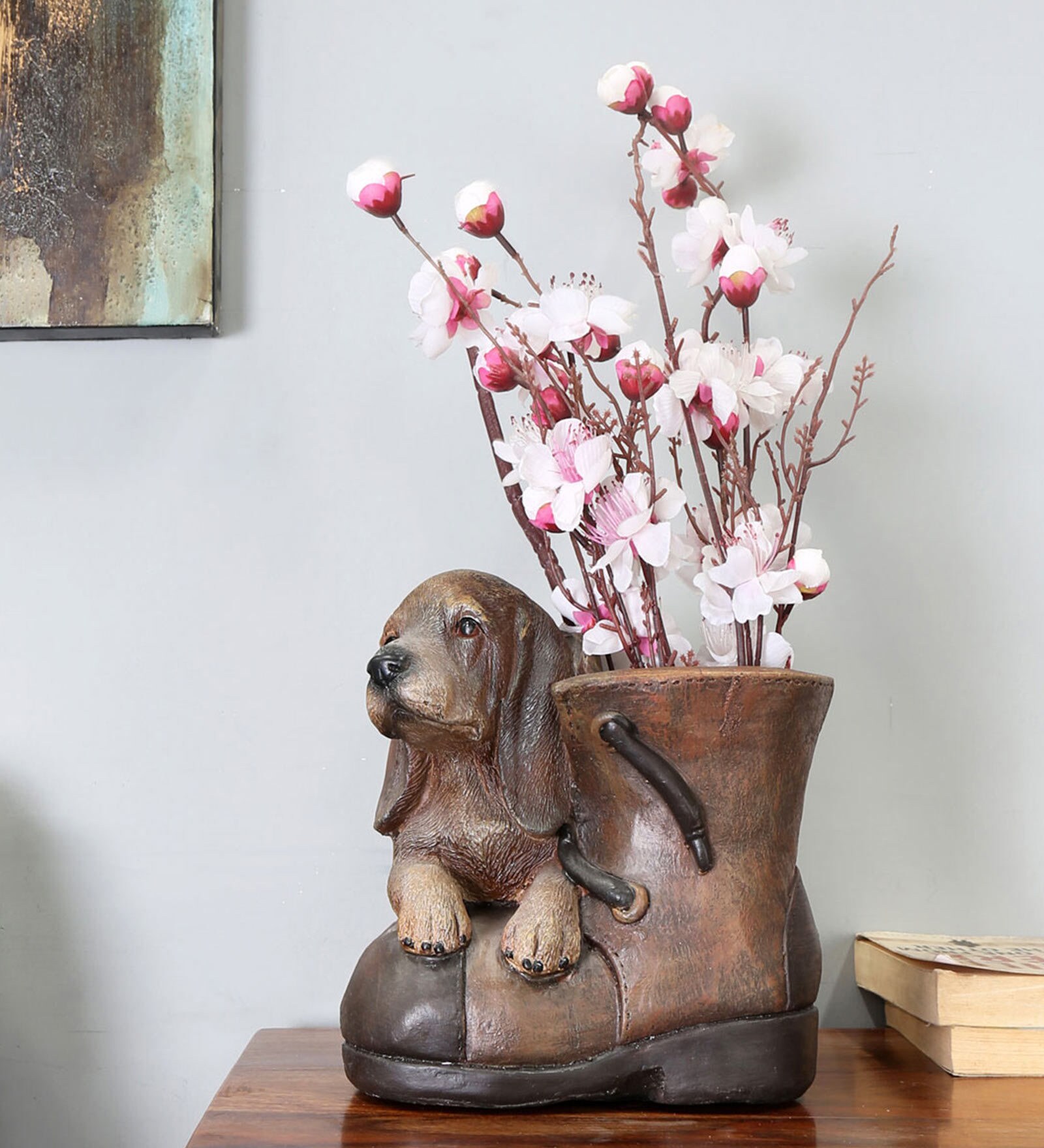 Brown Fibreclay Puppy On Shoe Tatva Vase