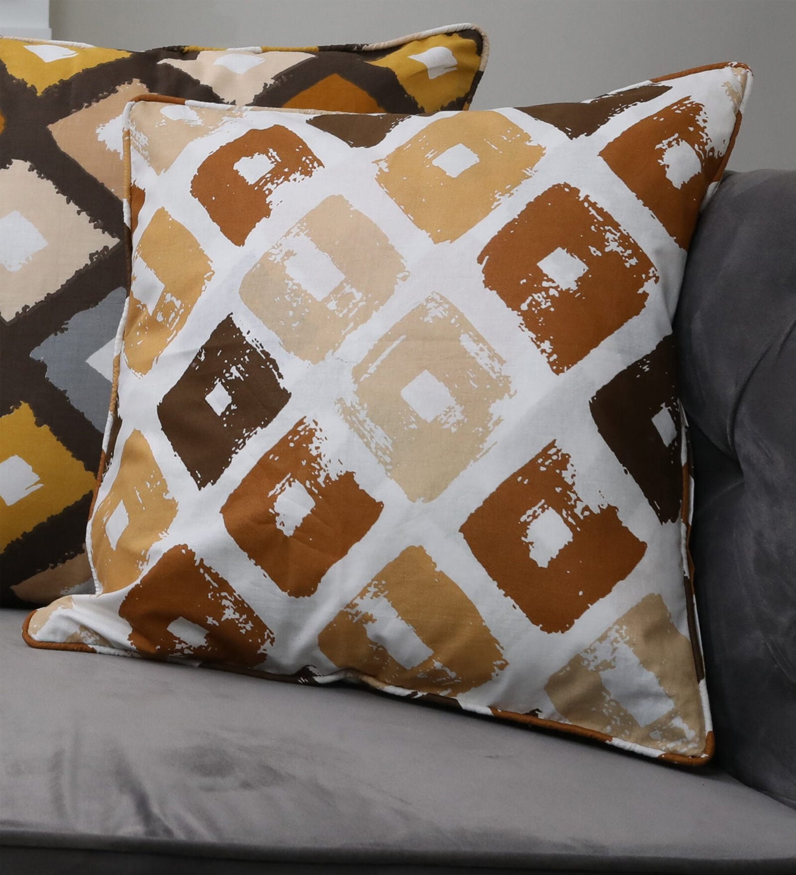 Brown Geometric 100% Cotton 16 x 16 Inches Cushion Cover