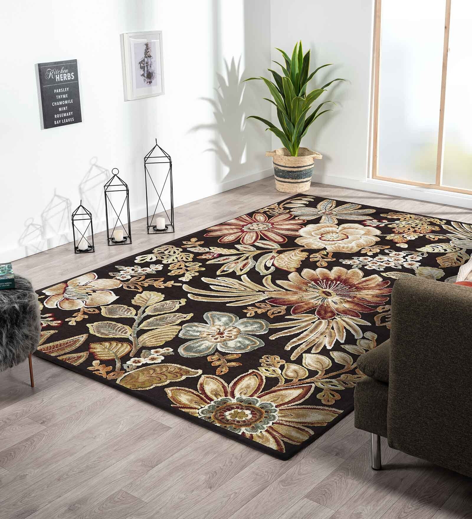 Brown Floral 4x6 Feet Machine Made Carpet