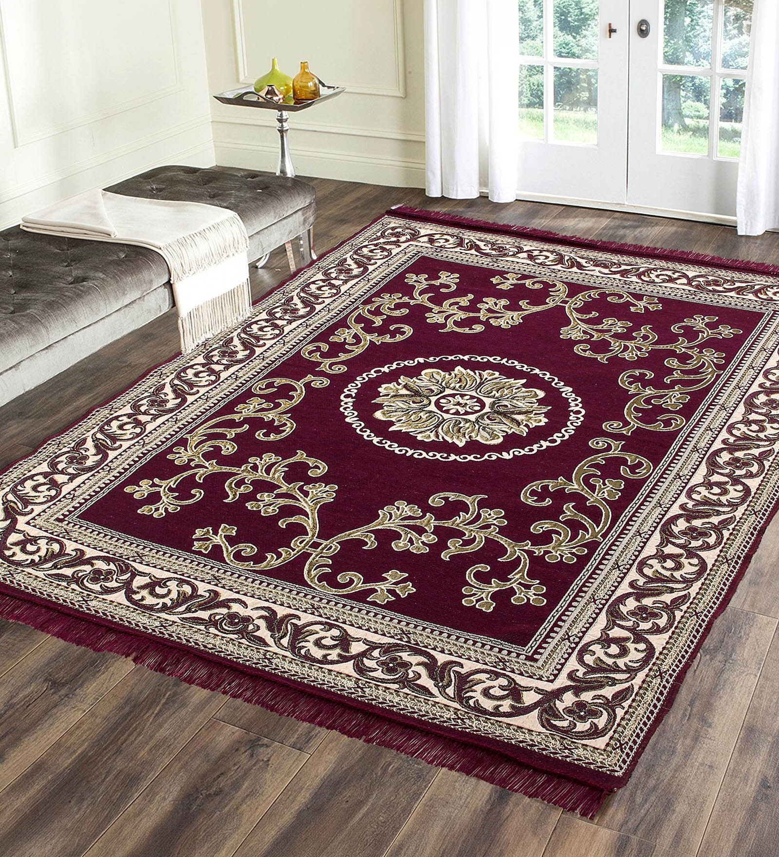 Brown Floral Chenile 5 X 7 Feet Machine Made Carpet Brown Floral Chenile 5 X 7 Feet Machine Made Carpet