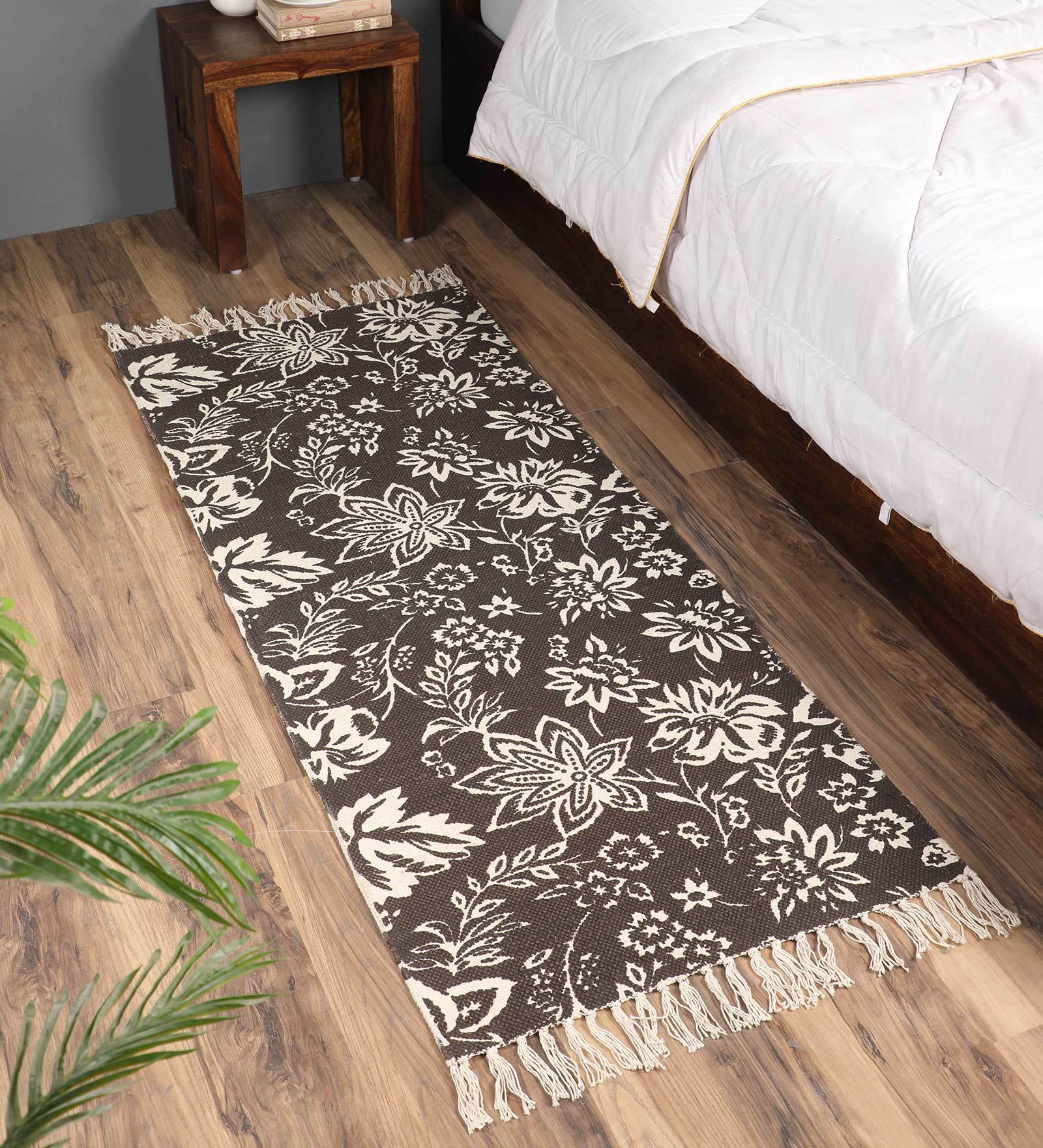 Brown Cotton Machine Made 60x24 Inches Bed Side Runners