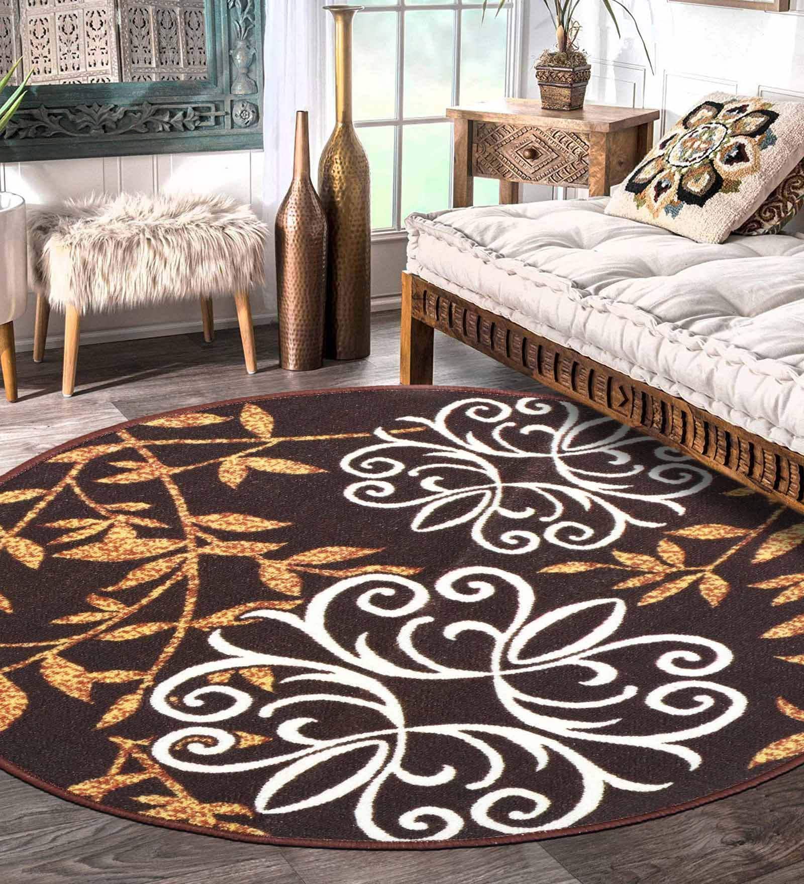Brown Nylon Floral 2.5 x 2.5 Feet Machine Made Carpet