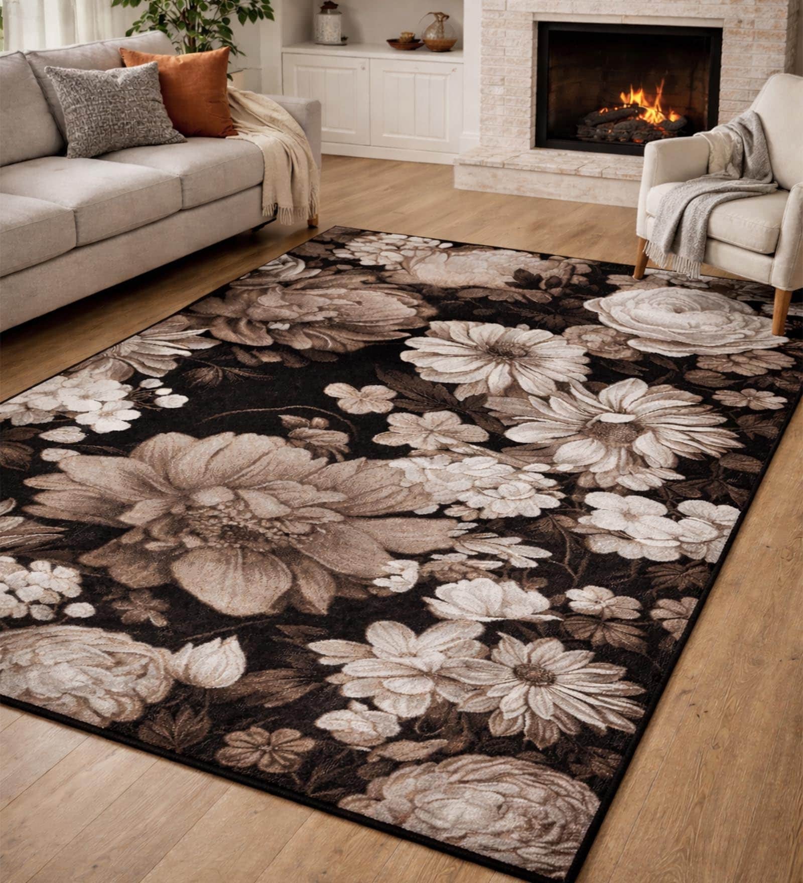 Brown Floral Polypropylene 11 ft x 8 ft Machine Made Carpet