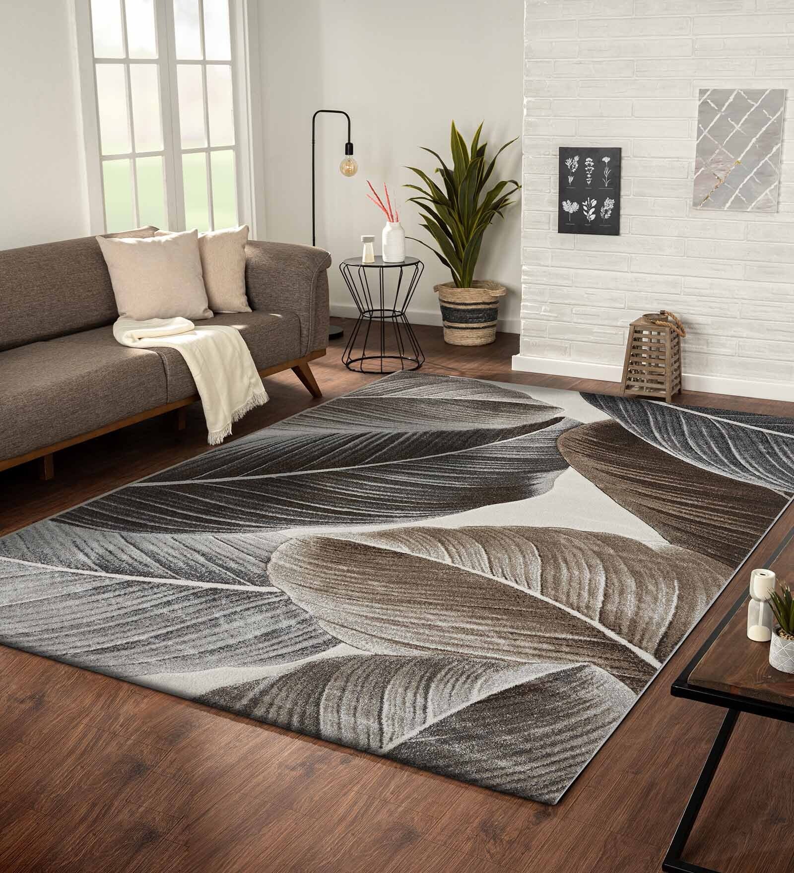Brown Floral Polypropylene 6 ft x 4 ft Machine Made Carpet