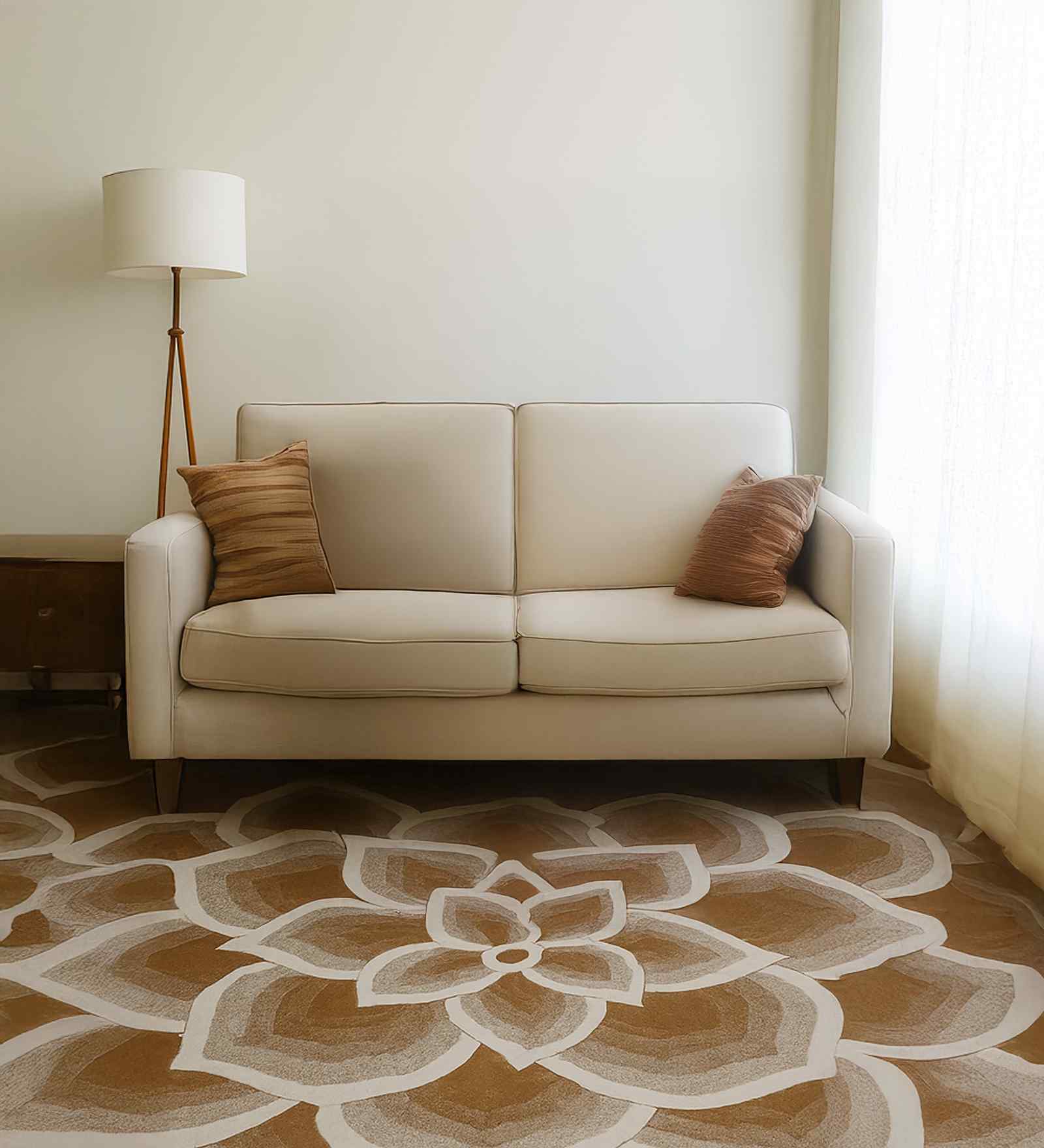 Brown Floral Wool Hand Tufted Carpet