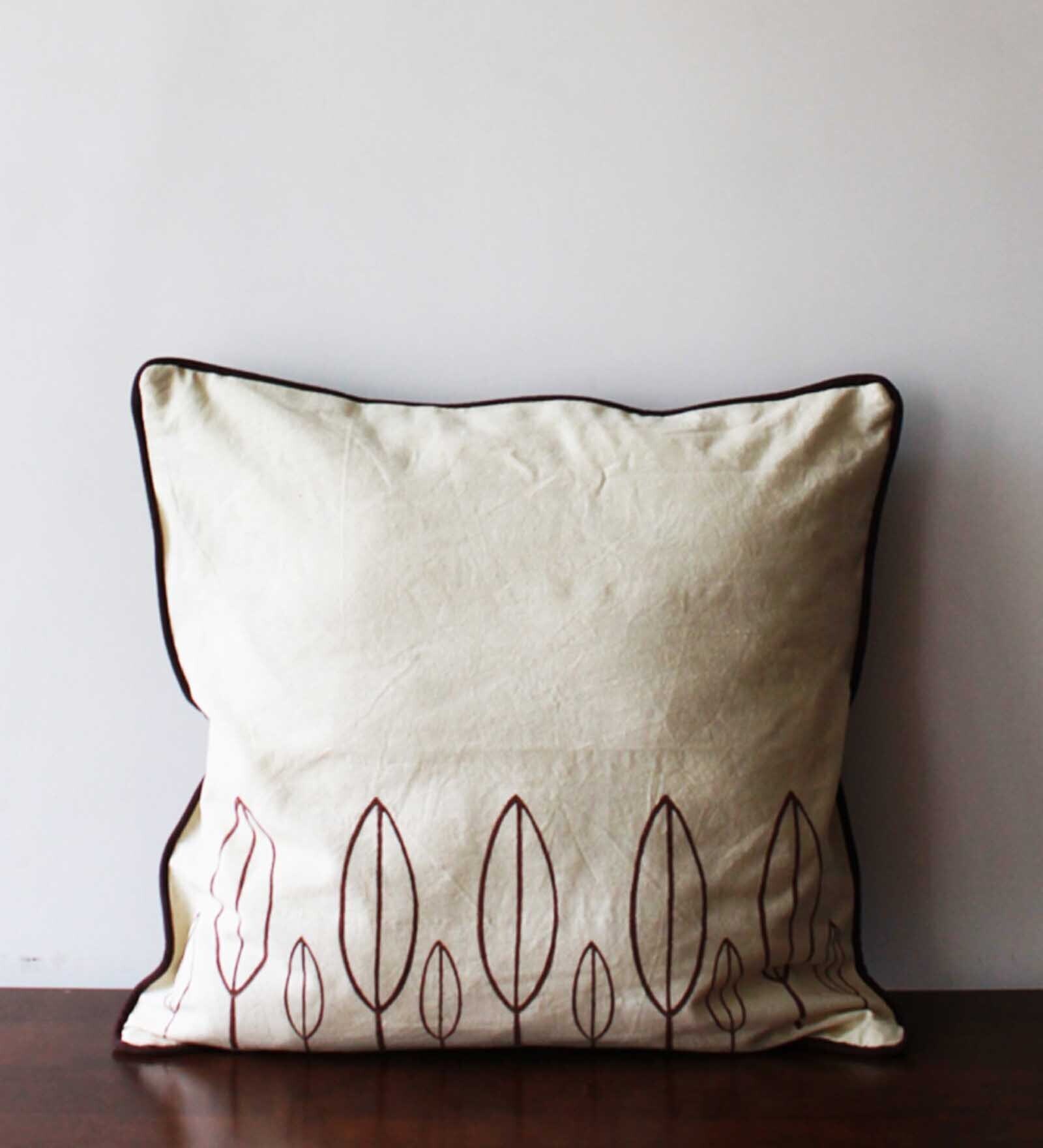 Buy Brown Floral Cotton 16 x 16 Inches Cushion Cover by Abode Dress