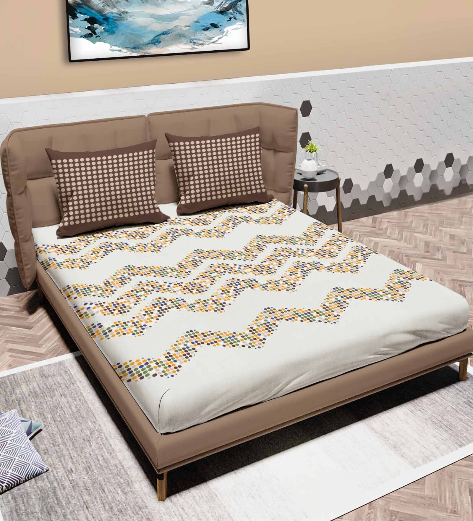 Brown Geometric 120 TC Cotton King Sized Double Bedsheet with 2 Pillow Covers Glenn SS23 Collection Brown Geometric 120 TC Cotton King Sized Double Bedsheet with 2 Pillow Covers Glenn SS23 Collection