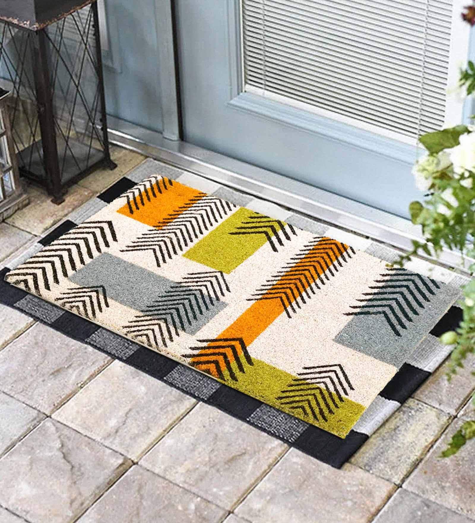 Multicolor Geometric Coir 30 x 18 Inches Anti Skid Door Mat