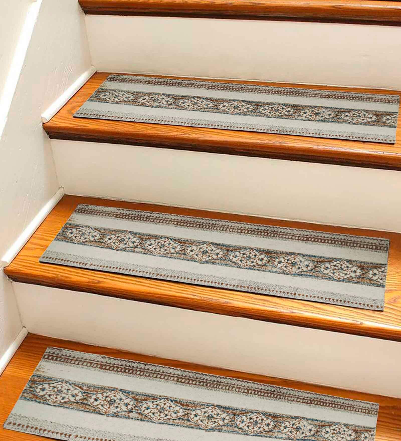 Brown Traditional Cotton 28x8 Inches Antiskid Stair Mats (1Pc)