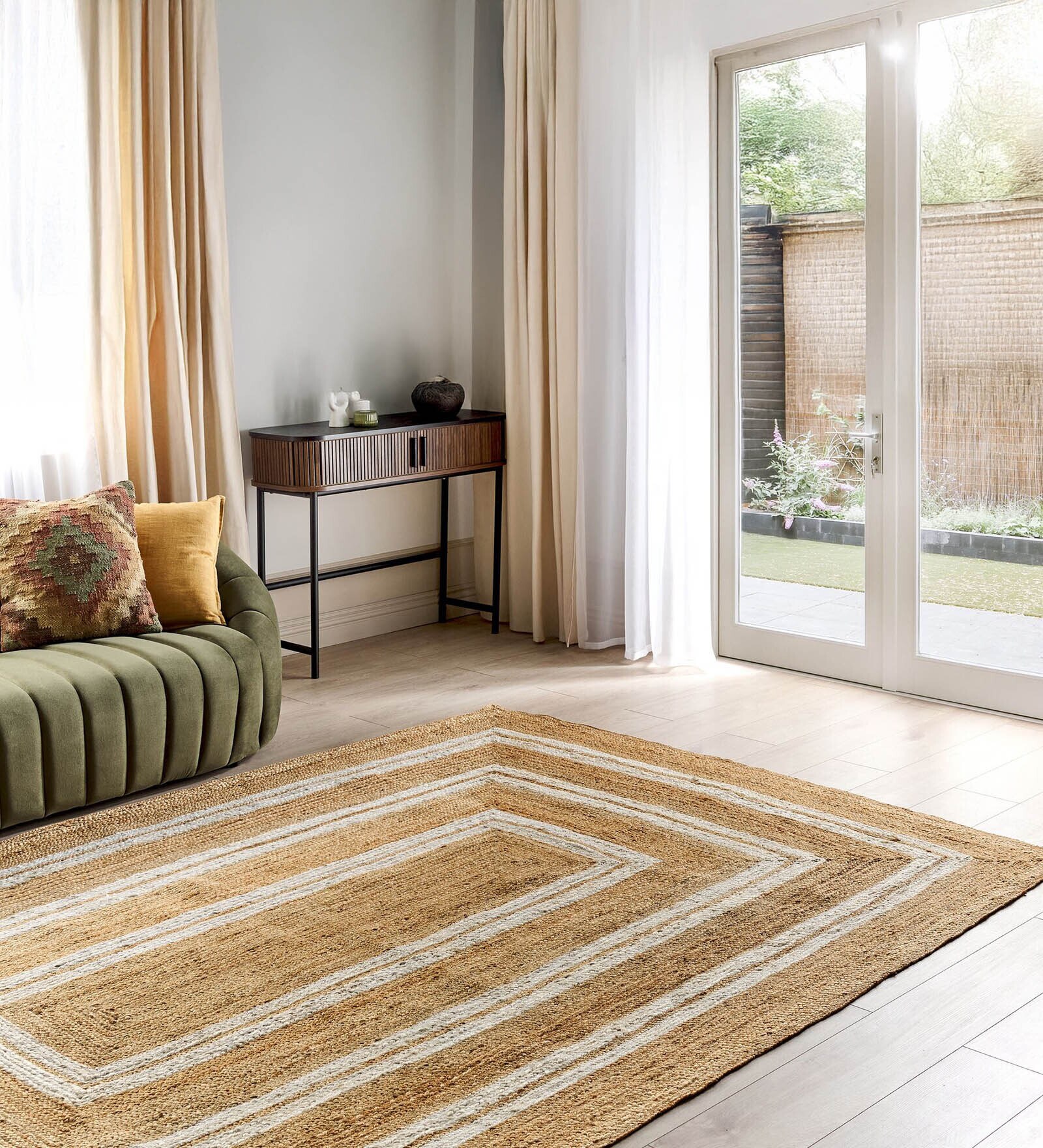 Brown Geometric Jute 9 Ft X 6 Ft Hand Woven Dhurrie