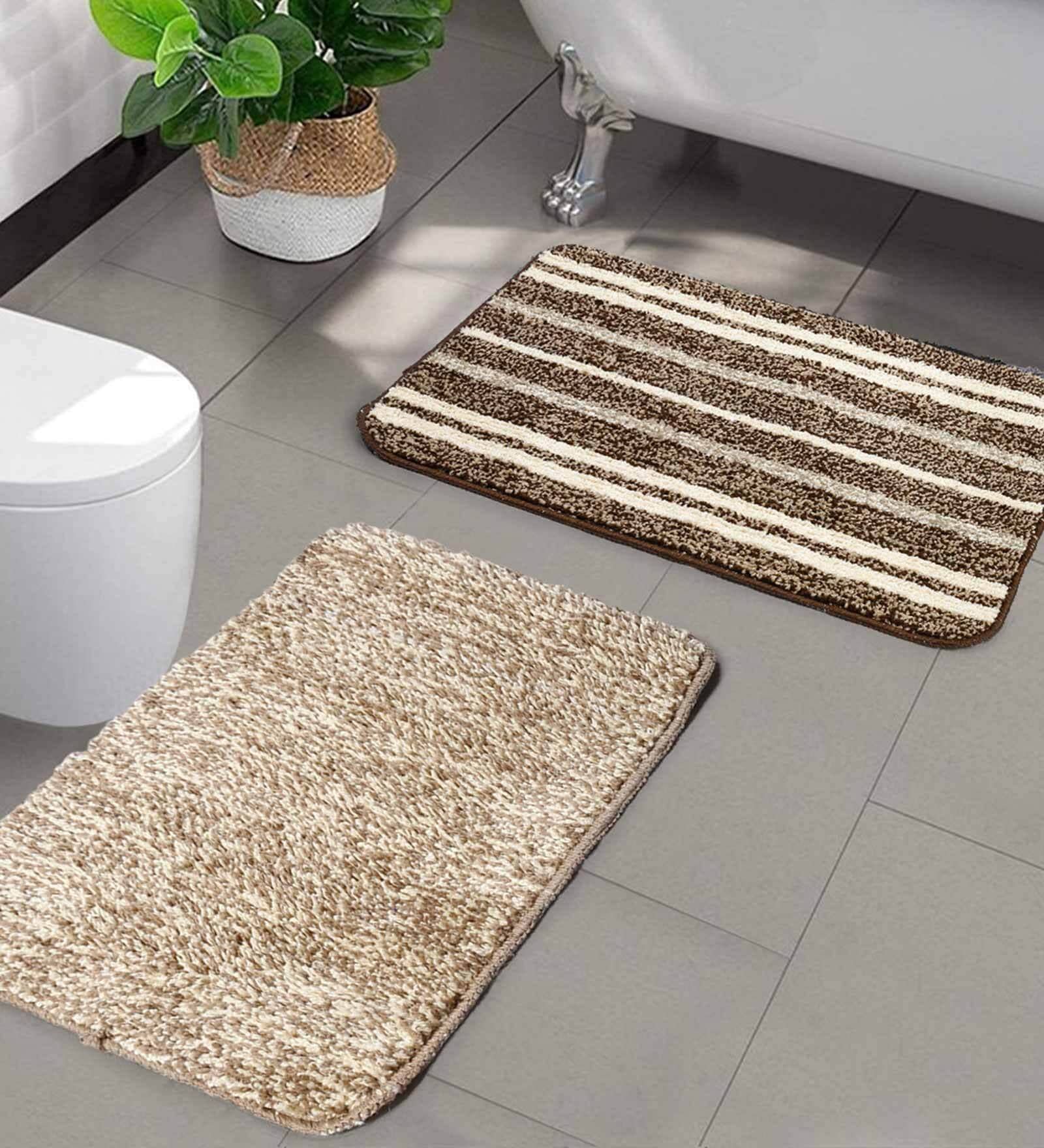 Buy Brown Geometric Microfibre 20x14 Inches AntiSkid Bath Mat (Set of 2) by Saral Home at 33% ...