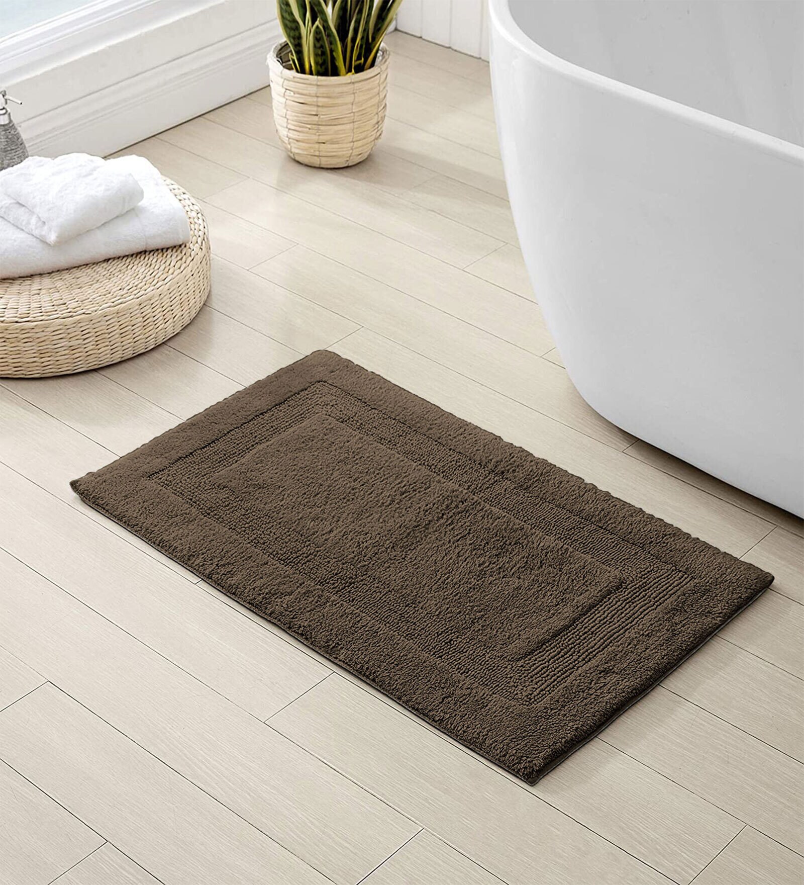 Brown Geometric Microfibre 24x16 Inches  Bath Mat