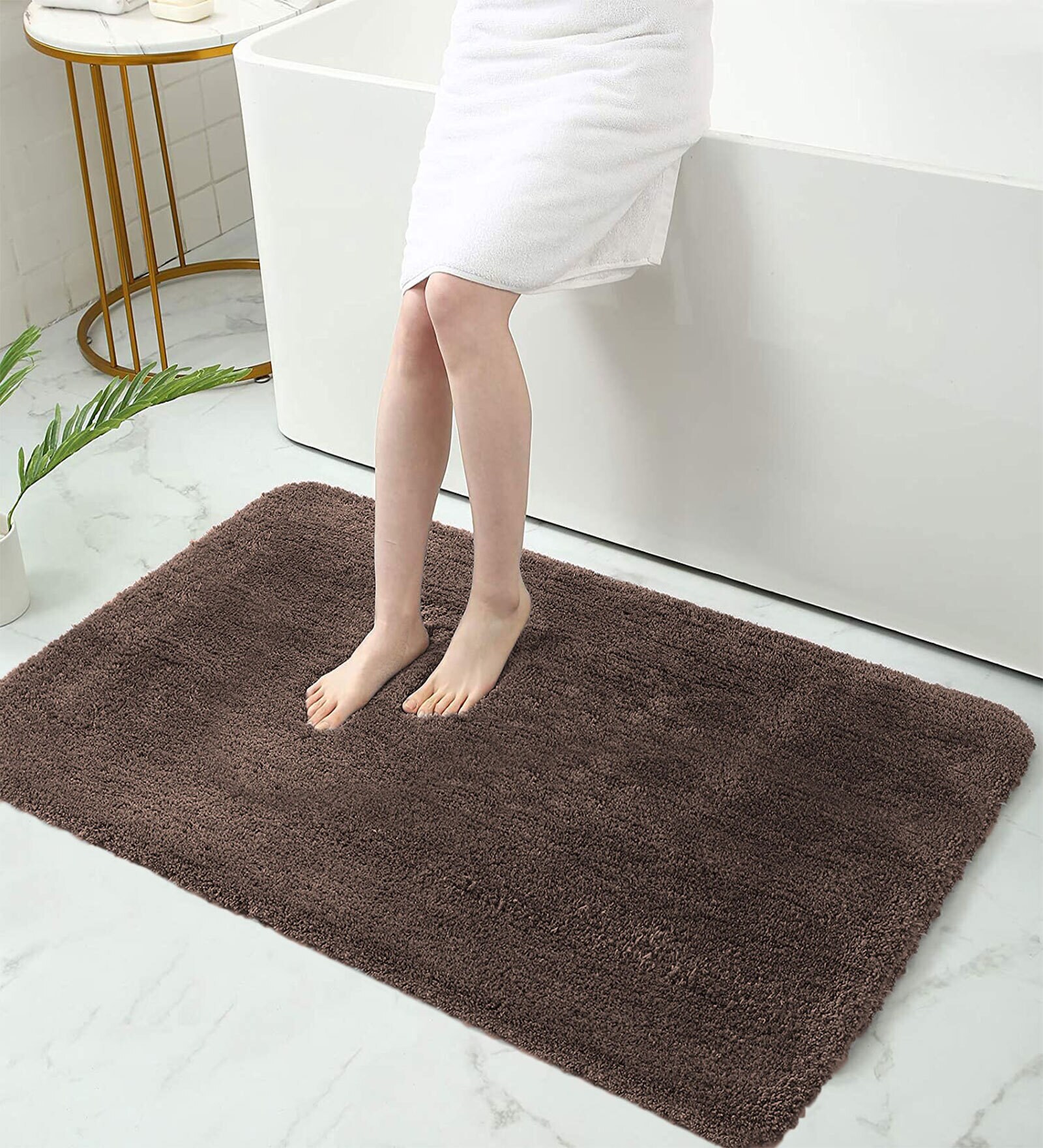 Brown Geometric Microfibre 35x24 Inches  Bath Mat