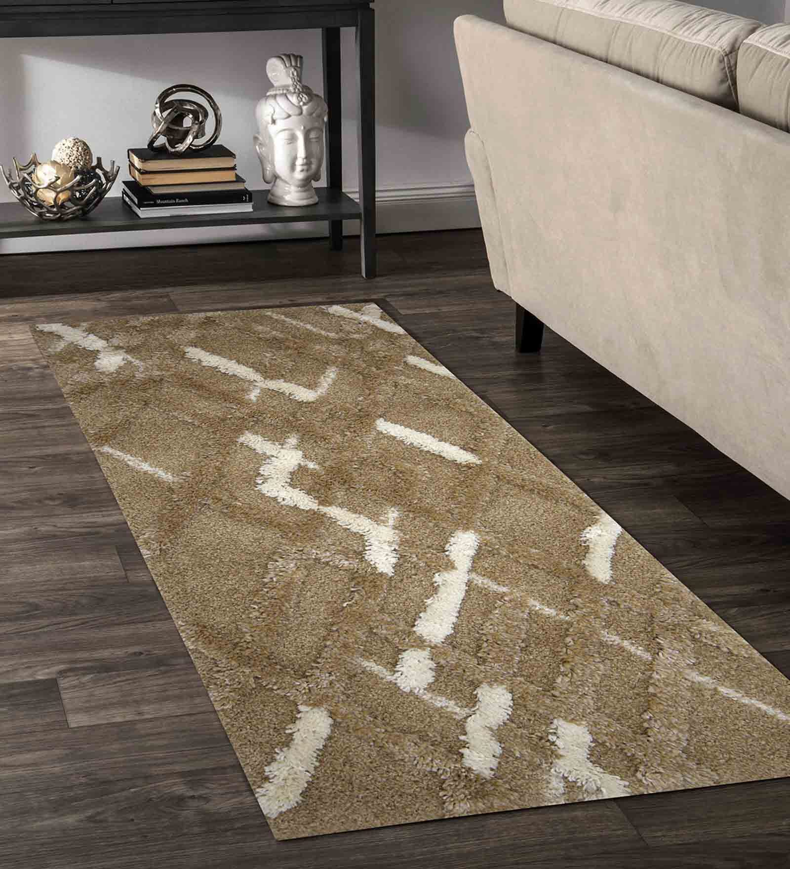 Brown Geometric Polyester 59x32 Inches Machine Made Floor Runner