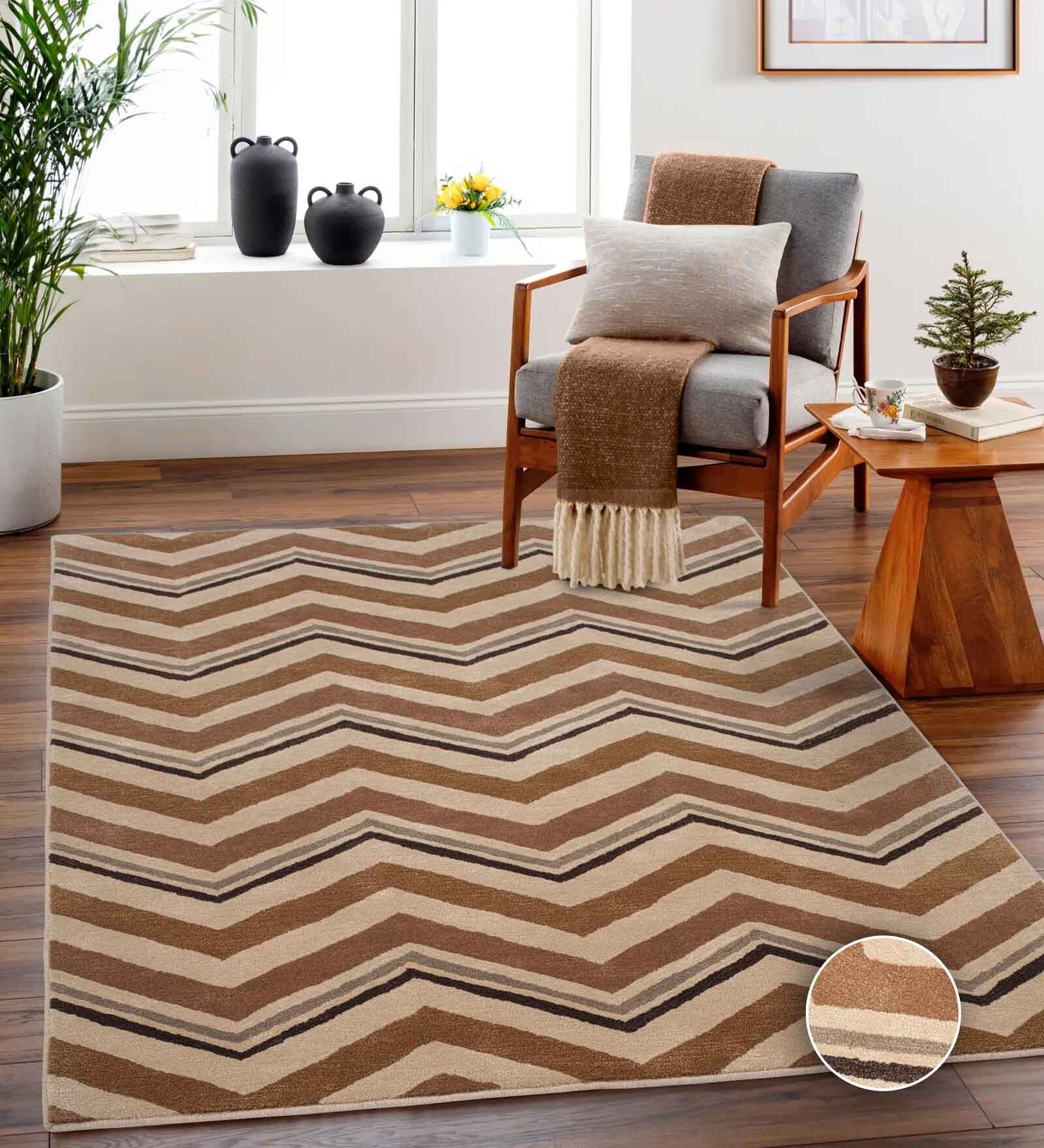 Brown Geometric Wool Blend 5' X 7' Hand Tufted Carpet