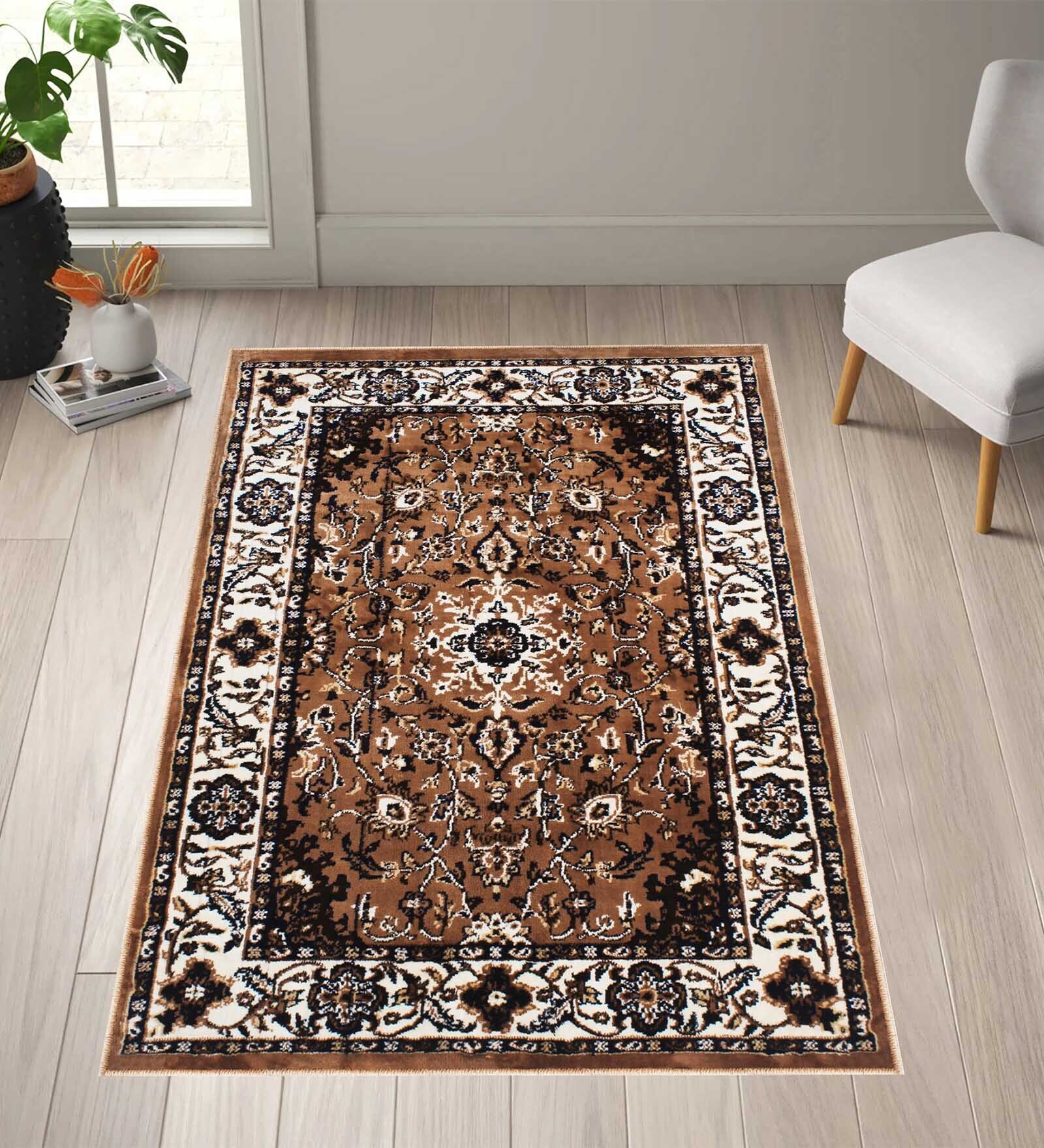 Machine Made Polyester Rugs Buy Brown Traditional Polyester 3 ft x 5 ft Machine Made Carpet at 53% ...