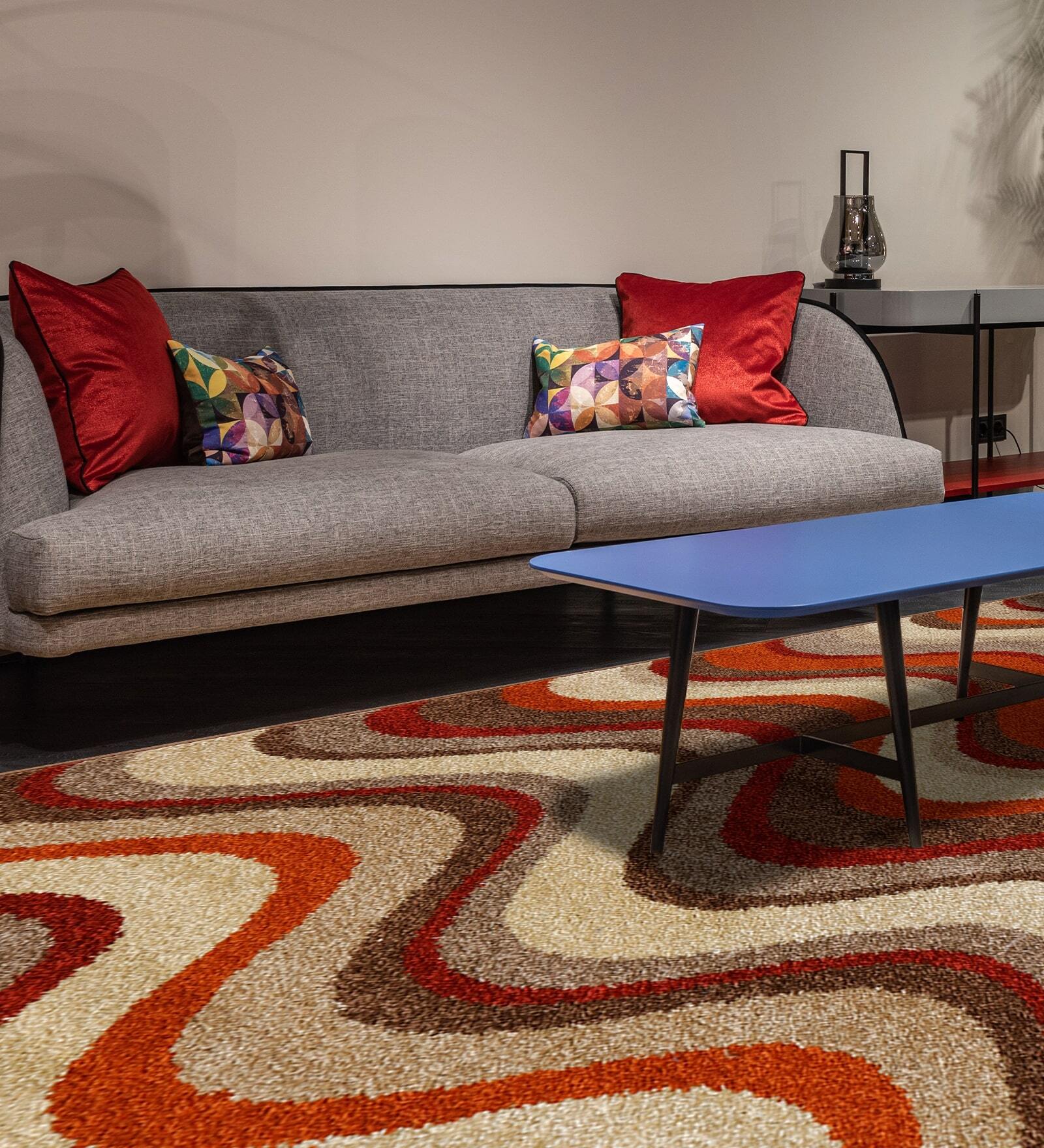 Brown Geometrical Polyester 6 x 9 Feet Machine Made Carpet