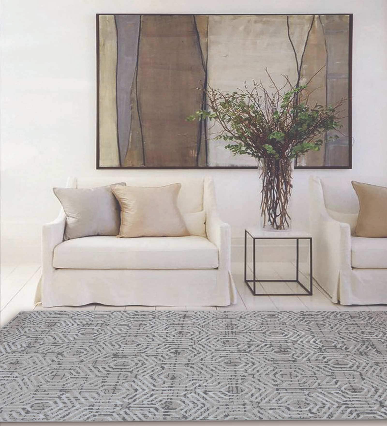 Brown Geometrical Polypropylene 6 ft x 9 ft Machine Made Carpet