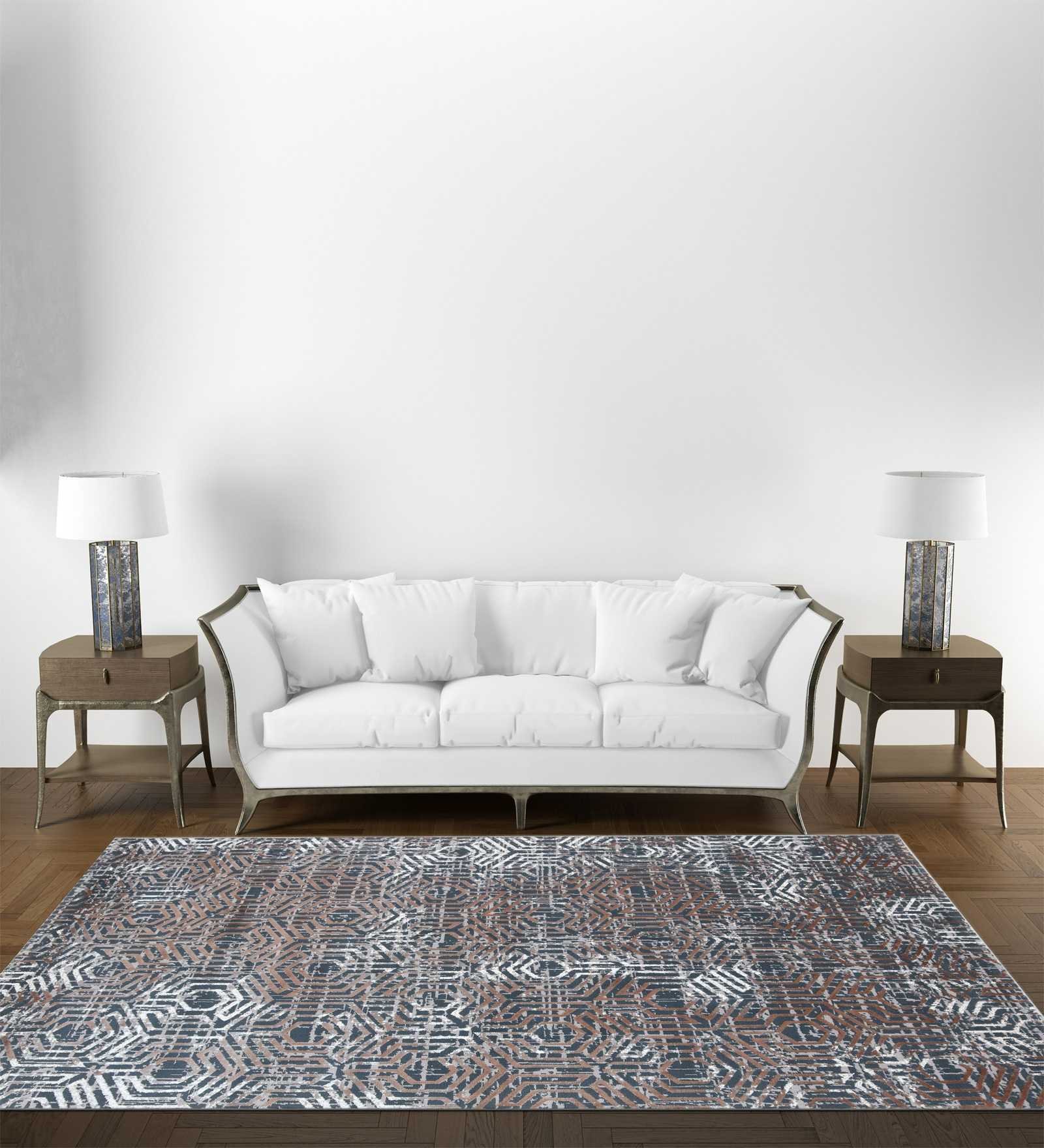Brown Geometrical Polypropylene 9 ft x 12 ft Machine Made Carpet