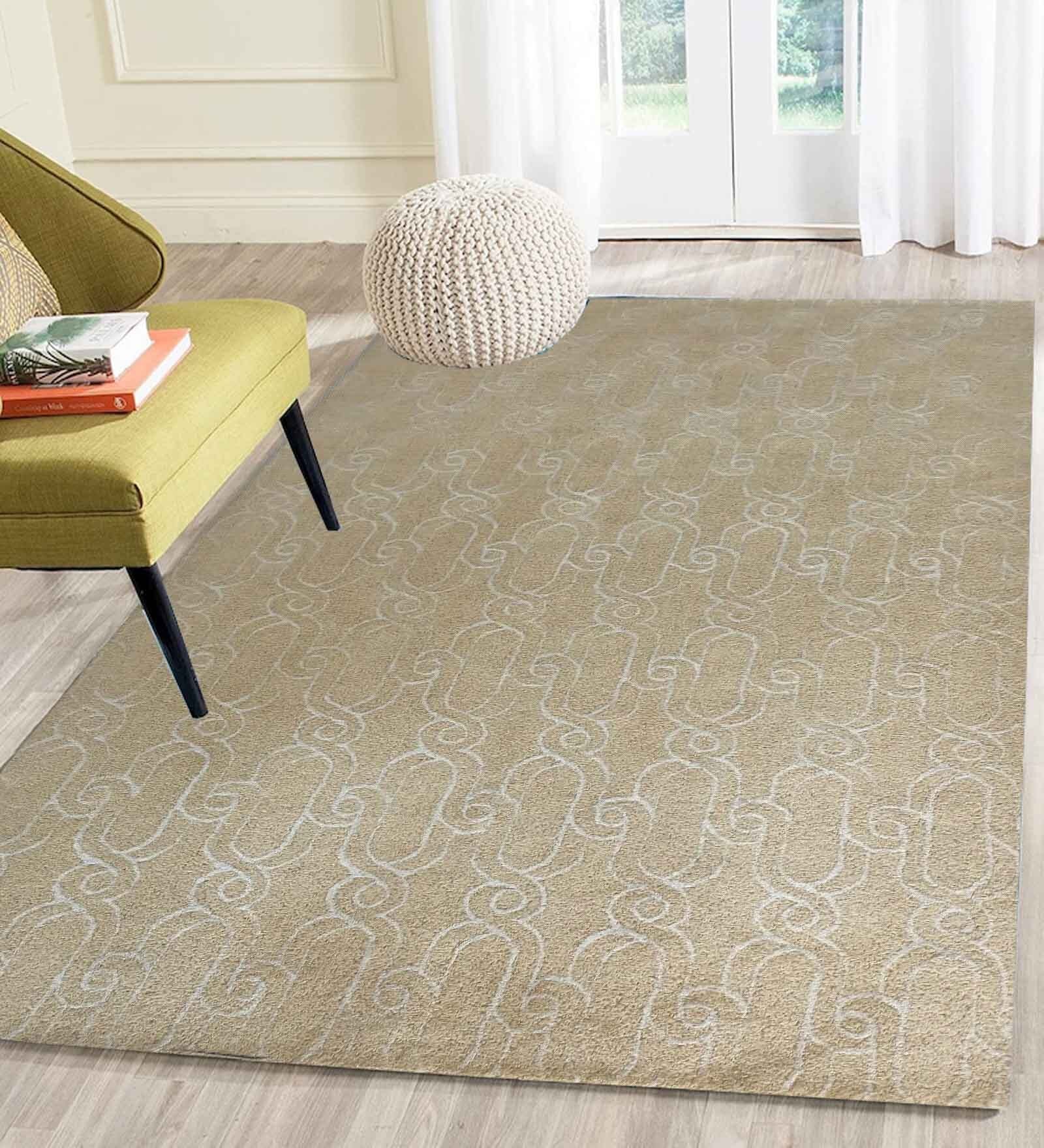Brown Geometrical Wool 4 ft x 6 ft Hand Tufted Carpet