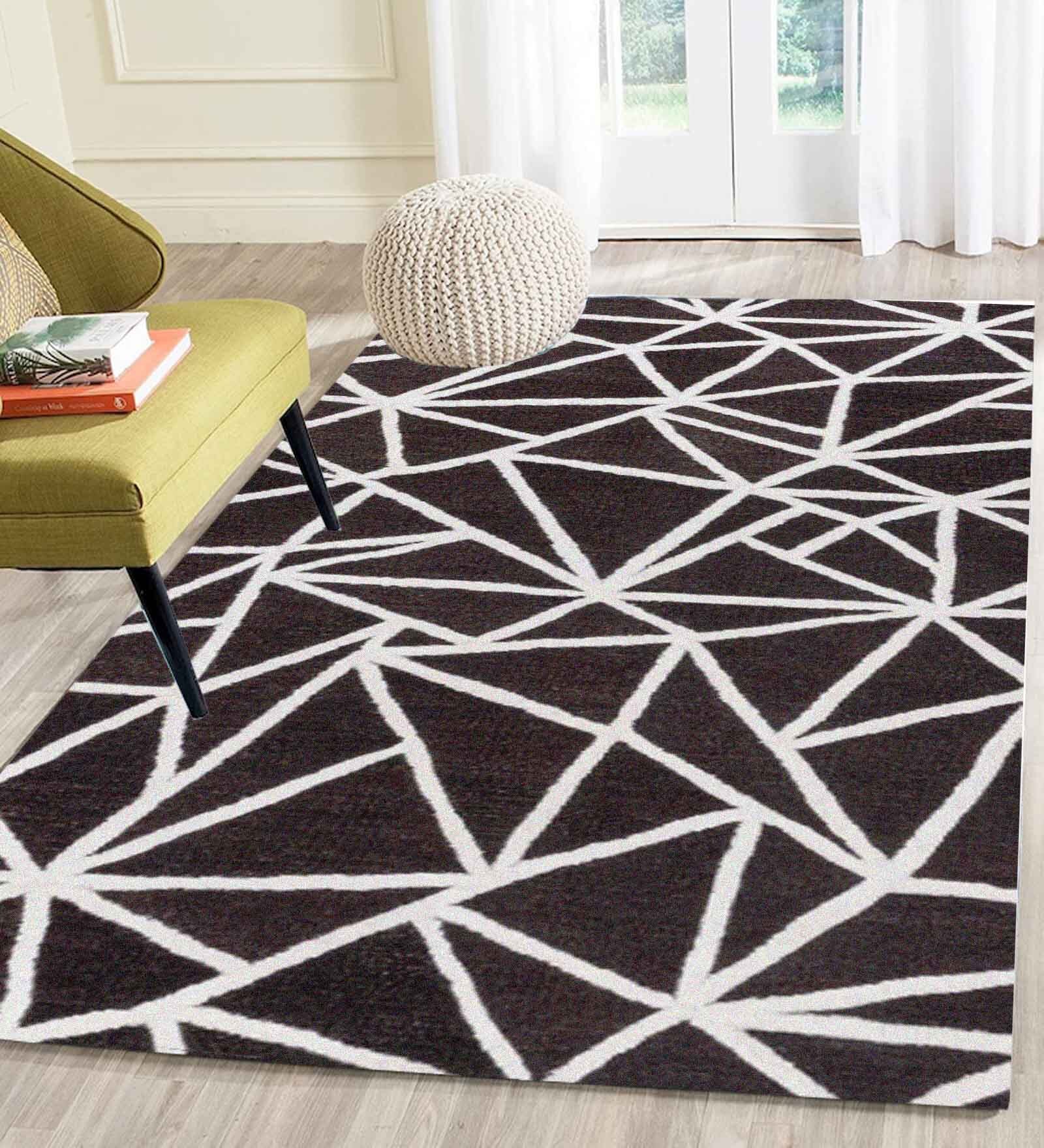 Brown Geometrical Wool 4 ft x 6 ft Hand Tufted Carpet