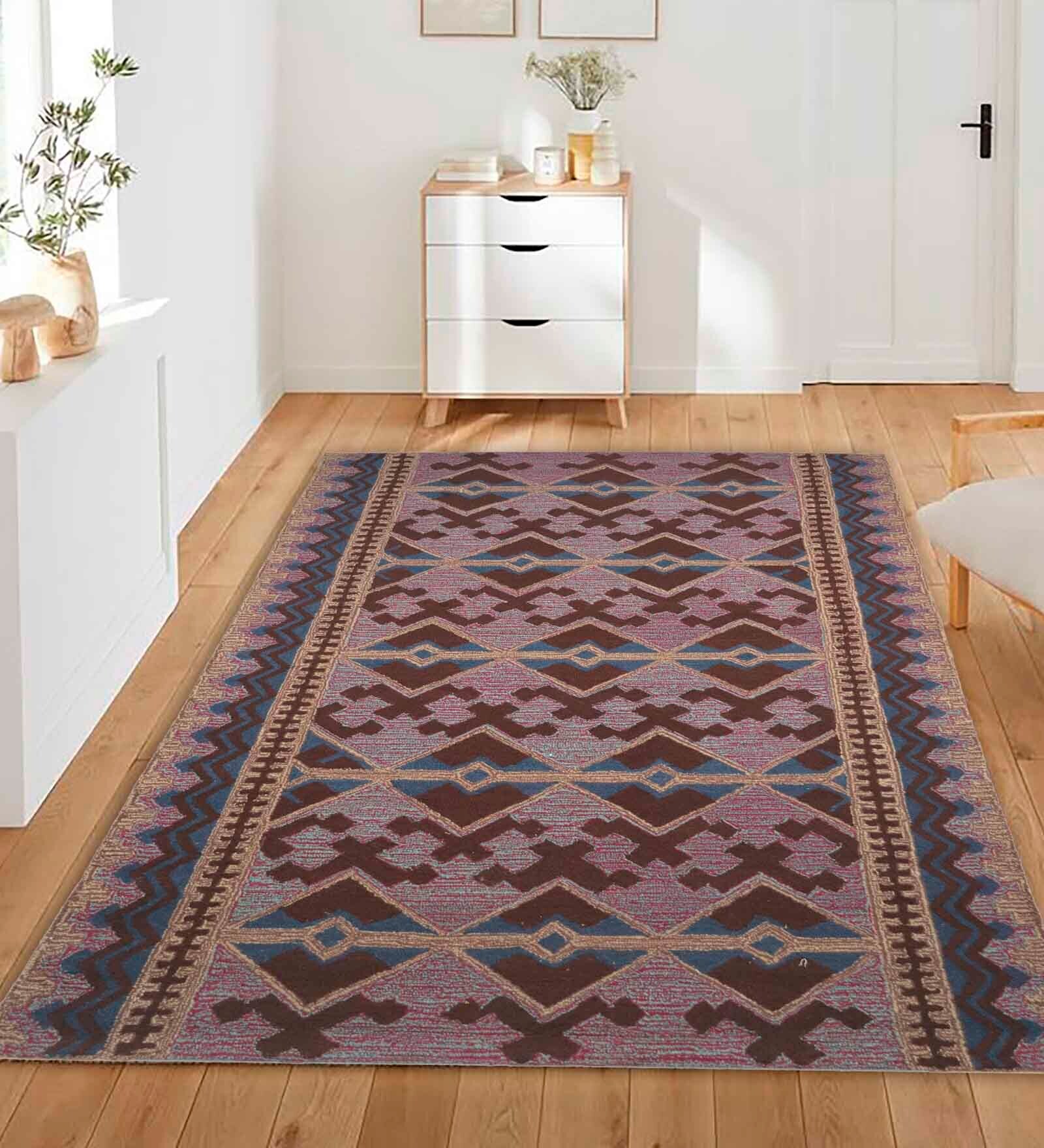Multicolor Geometrical Wool and Cotton 5 x 8 Feet Hand tufted Carpet