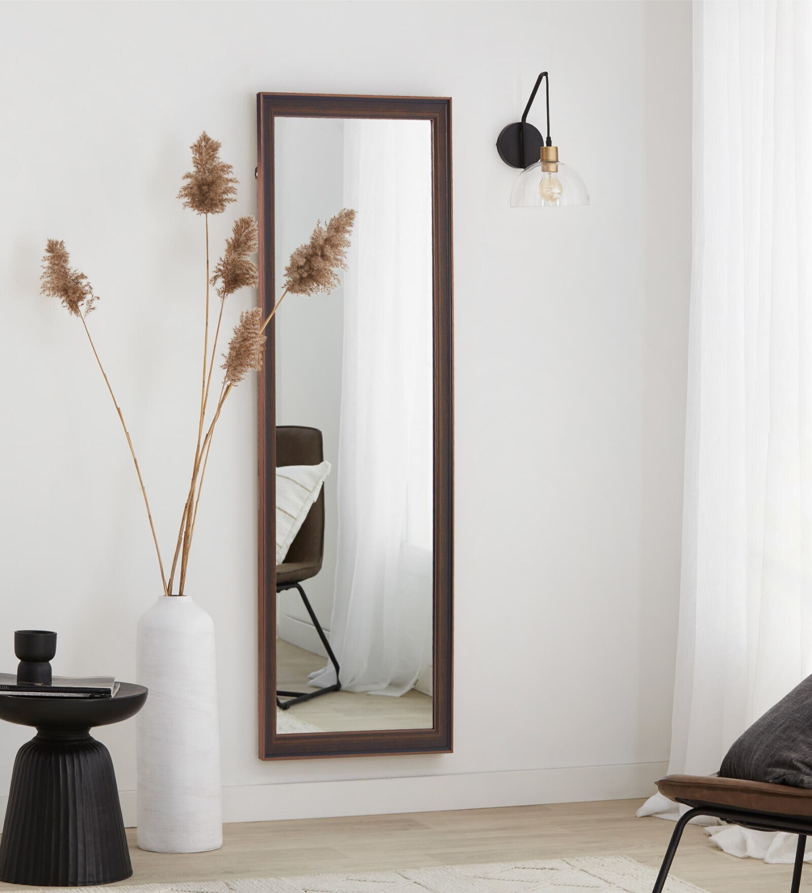 Brown Glass & Fiber Full Length Mirror
