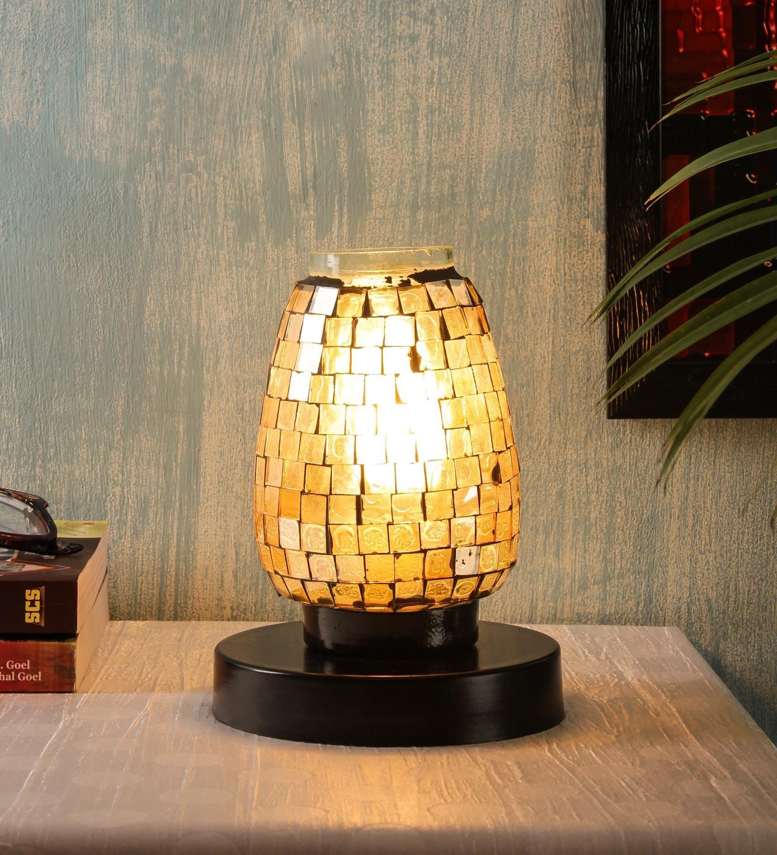 Solitaire Brown Glass Shade Table Lamp With Metal Base