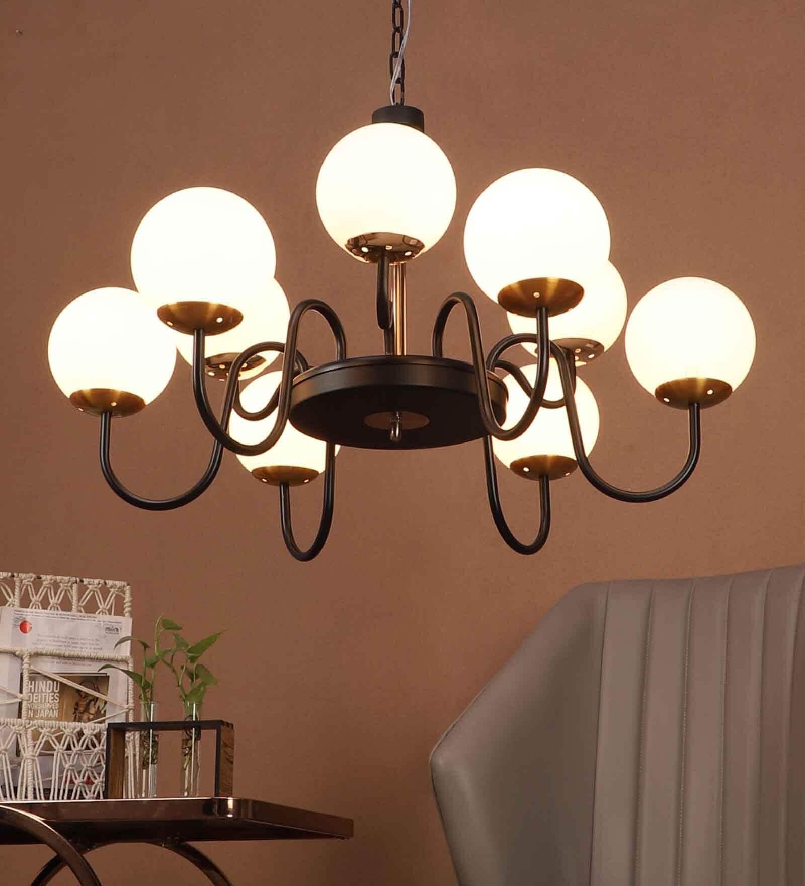 Central Brown Glass Globe Chandelier