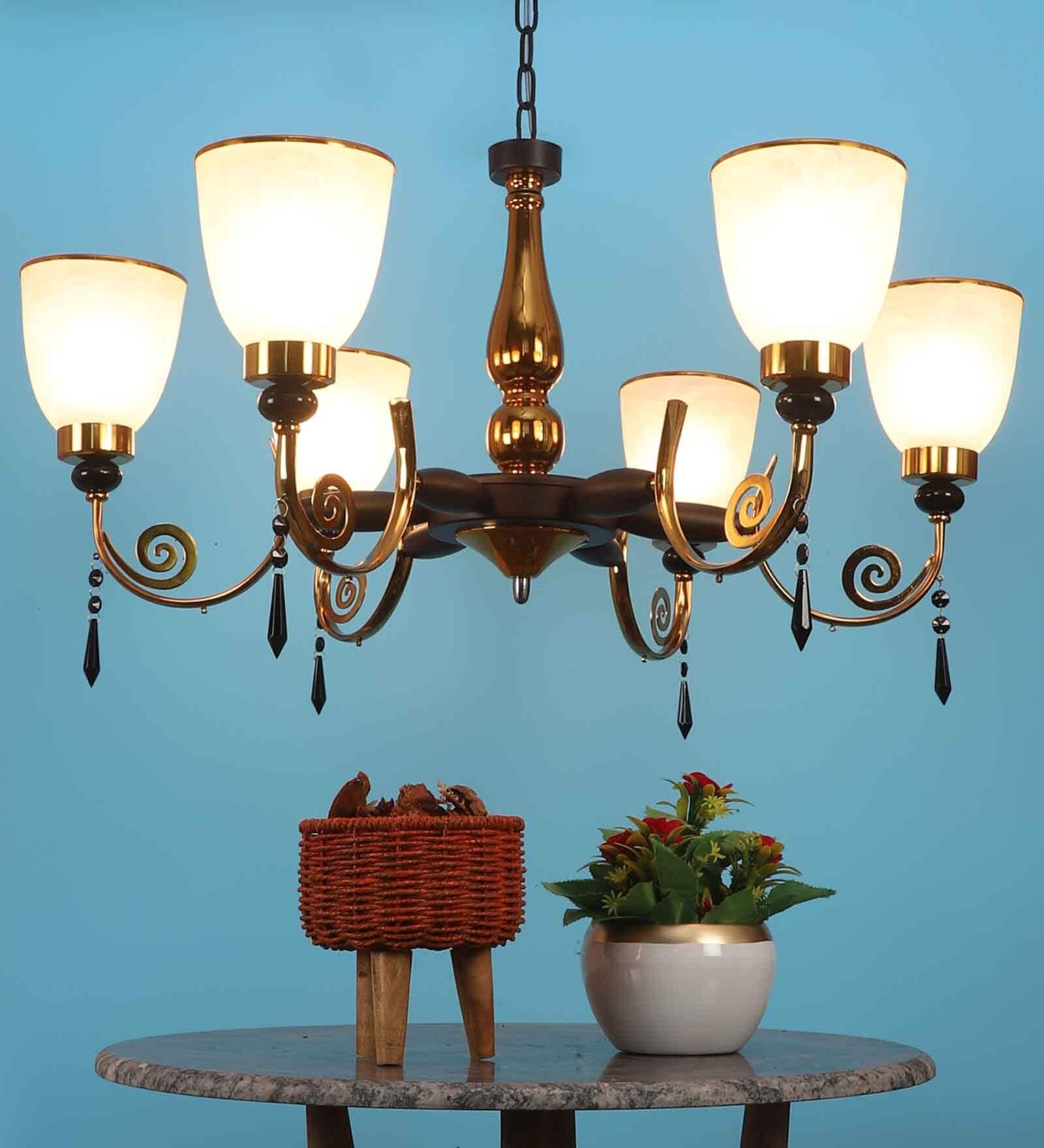 Antique Brown Glass Shaded Chandelier