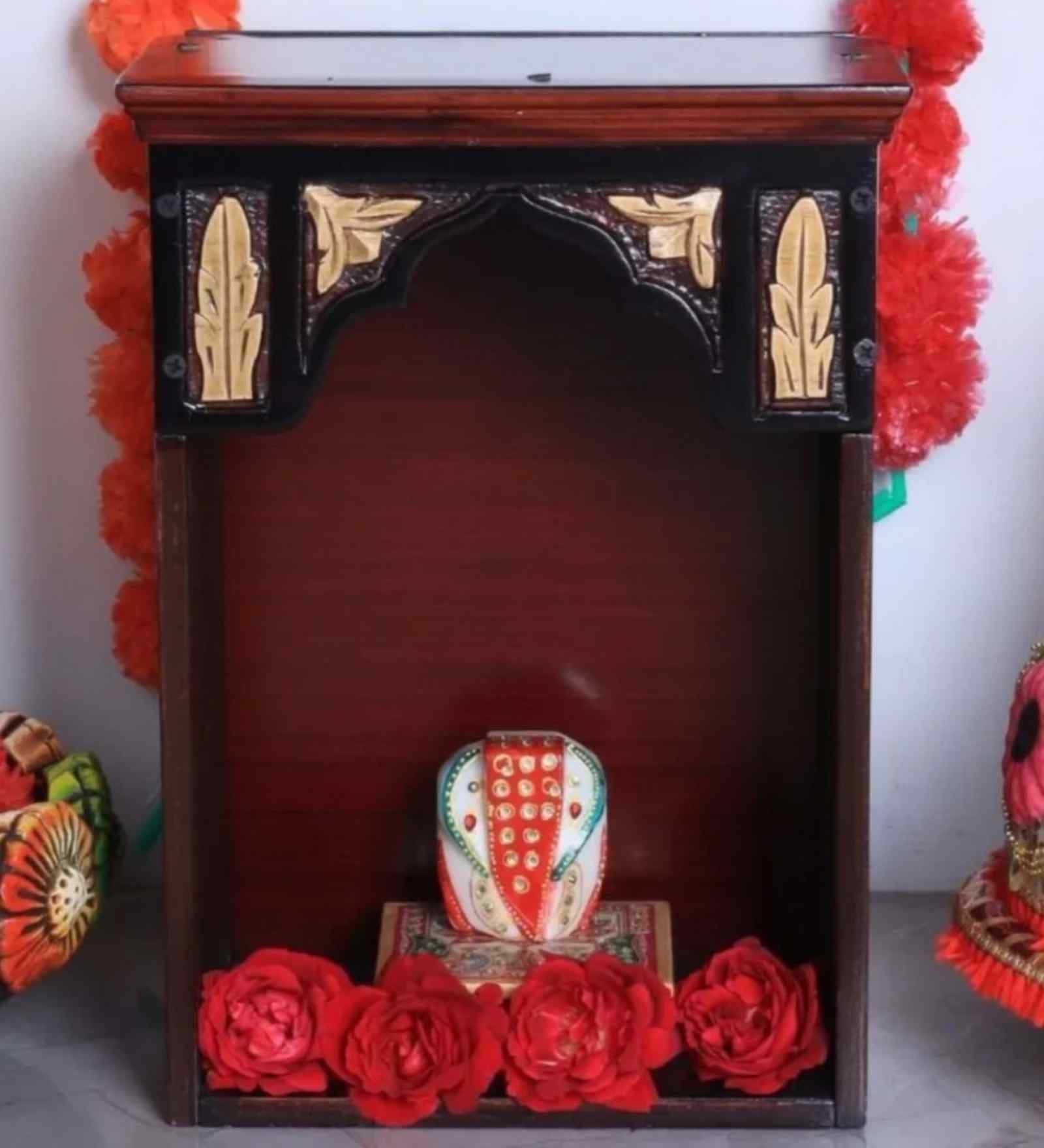 Brown Gold Sattva Teak Wooden Pooja Mandir