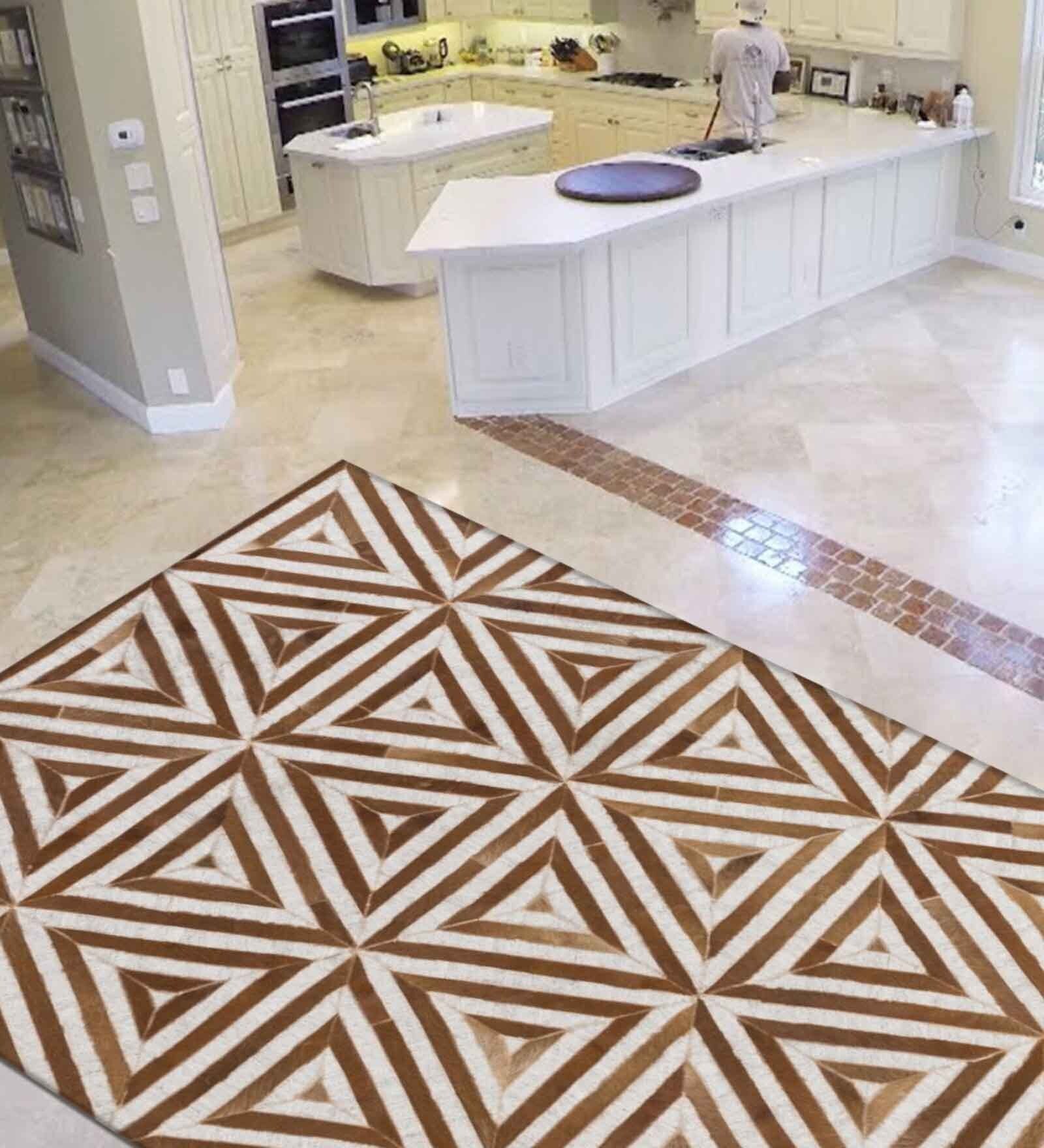 Brown Hair On Leather Geometrical Hand Woven 6ftX9ft Carpet