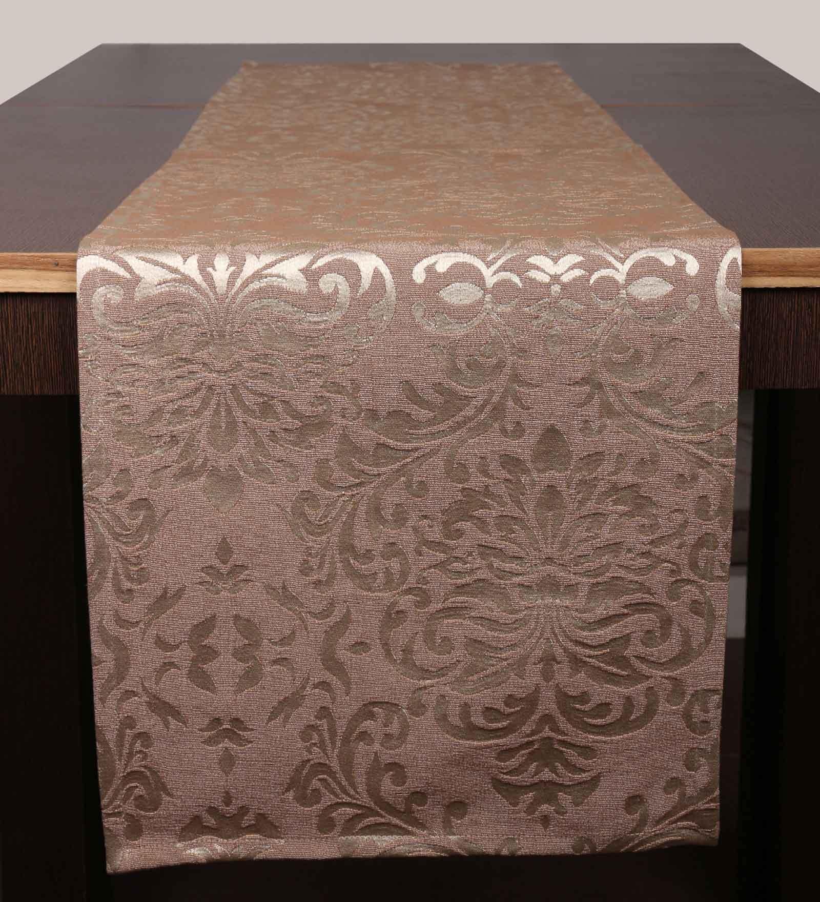 Brown Hallway Damasc Cotton Jacquard (96 x 13) Table Runner