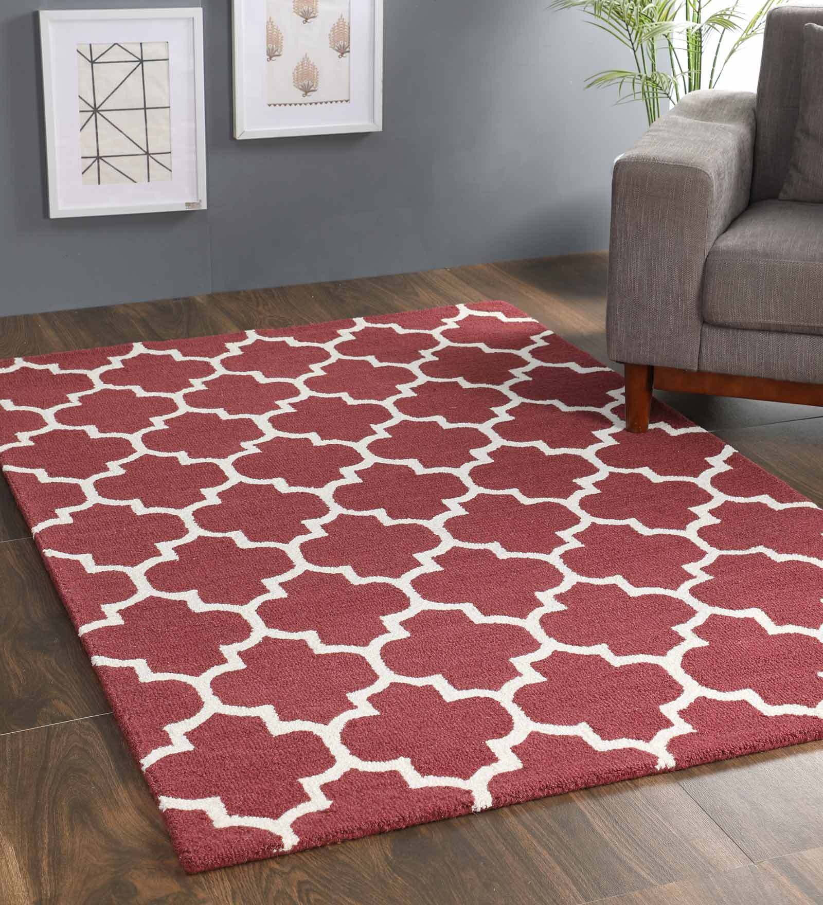 Trellis Pattern Wool Hand Tufted 4 X 6 Feet Carpet