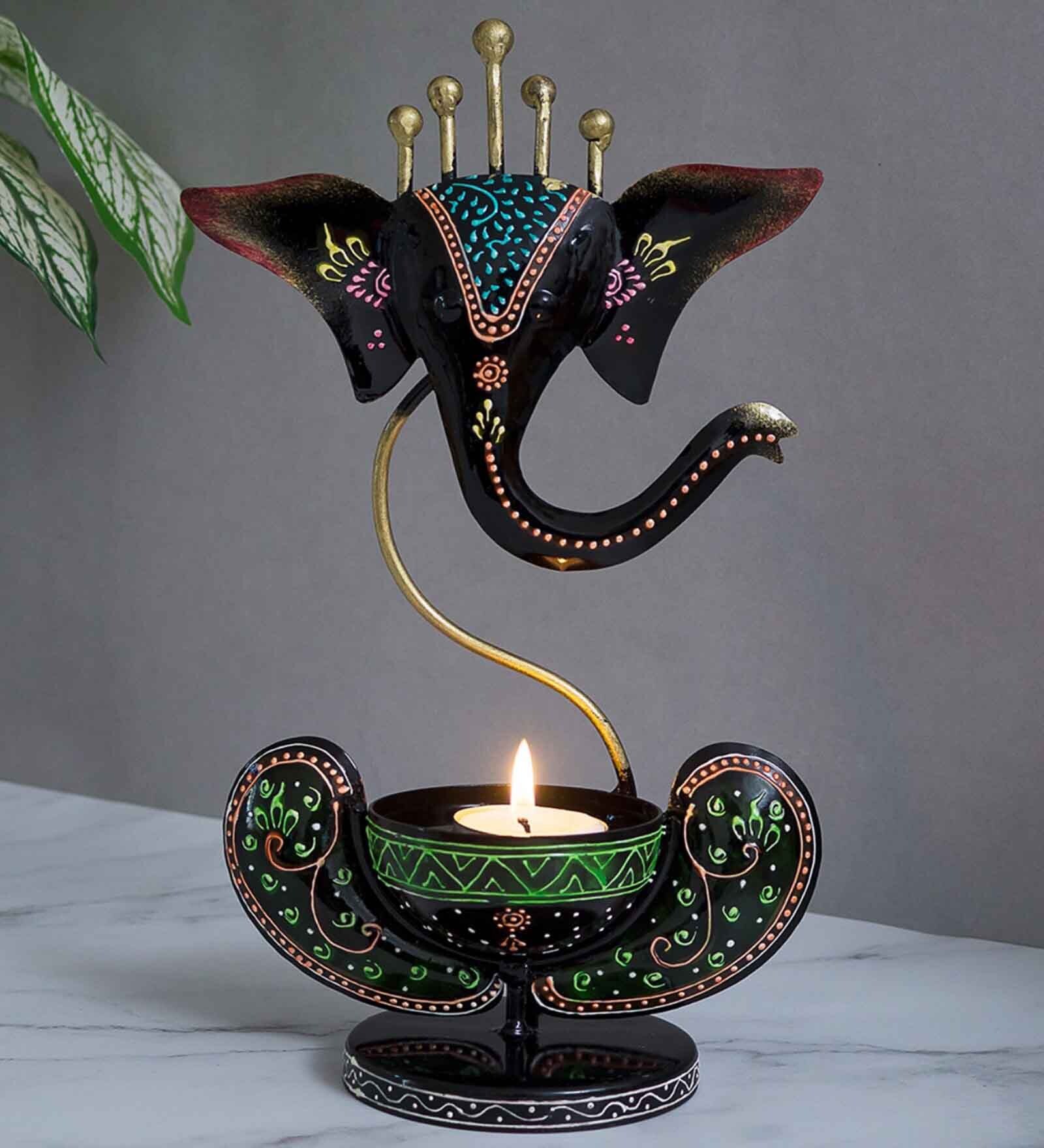 Ganesha Brown Garfield Metal Table Tea Light Holder