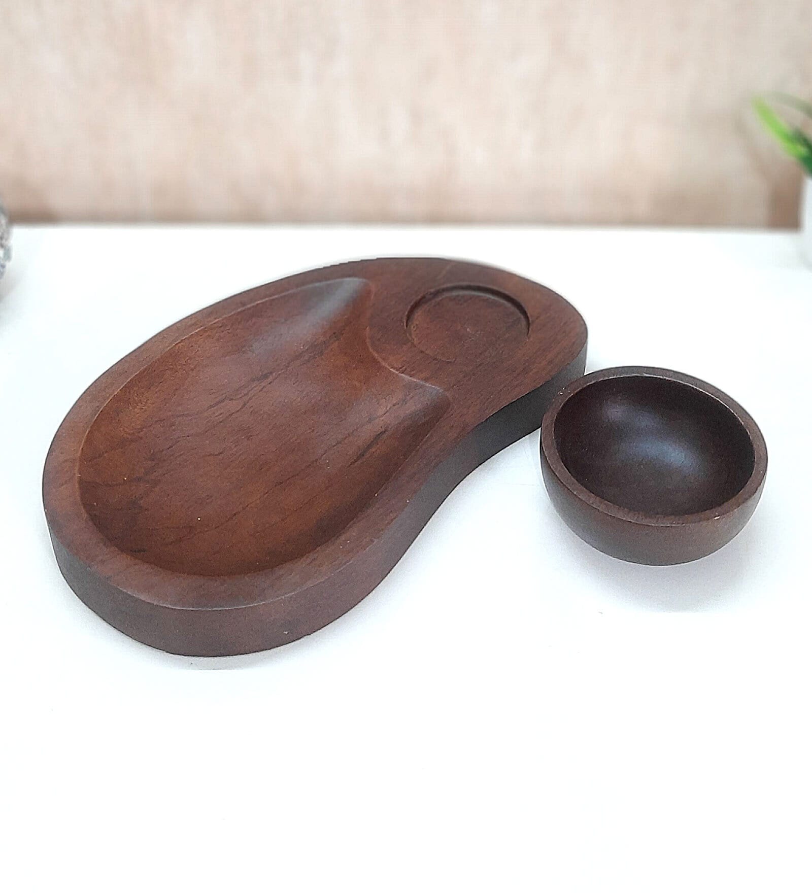 Buy Brown Handpainted Wood Platter with Dip Bowl at 64 OFF by Disoo