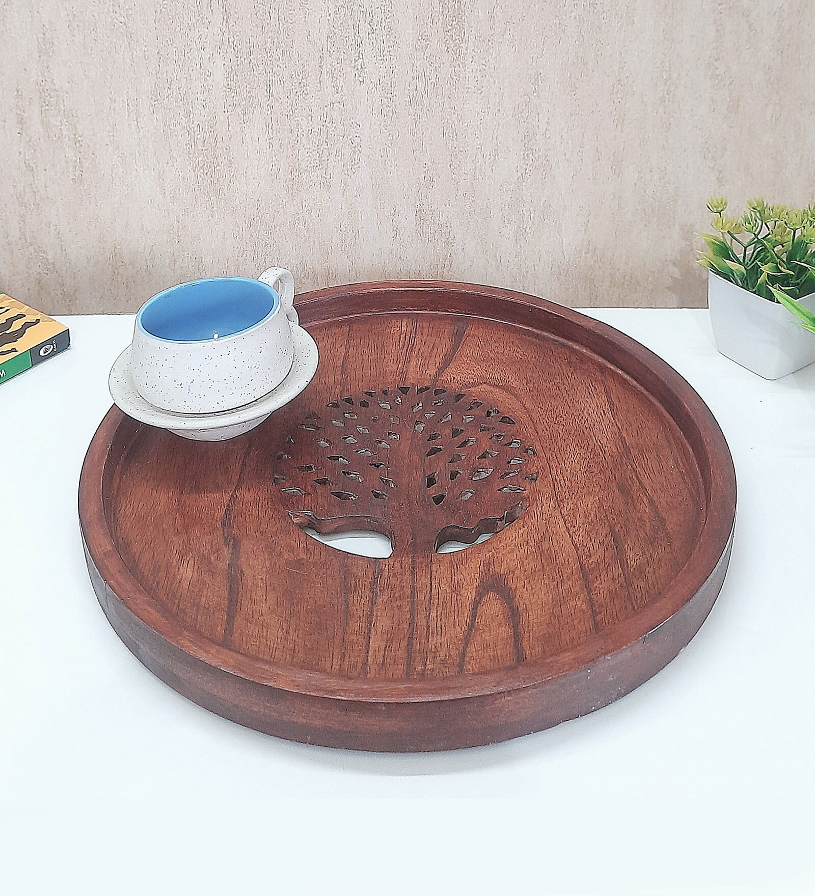Brown Handpainted  Wood  Serving Tray